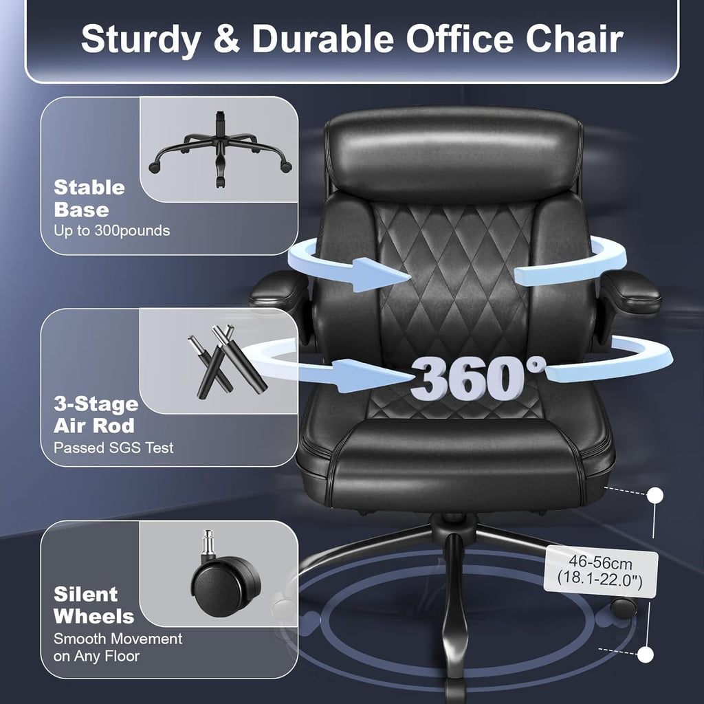 AnyGod Ergonomic Mid-Back Desk Chairs Comfy for Home Office with Flip-up Armrests, Lumbar Support, Adjustable Height and Swivel Rolling Wheels
