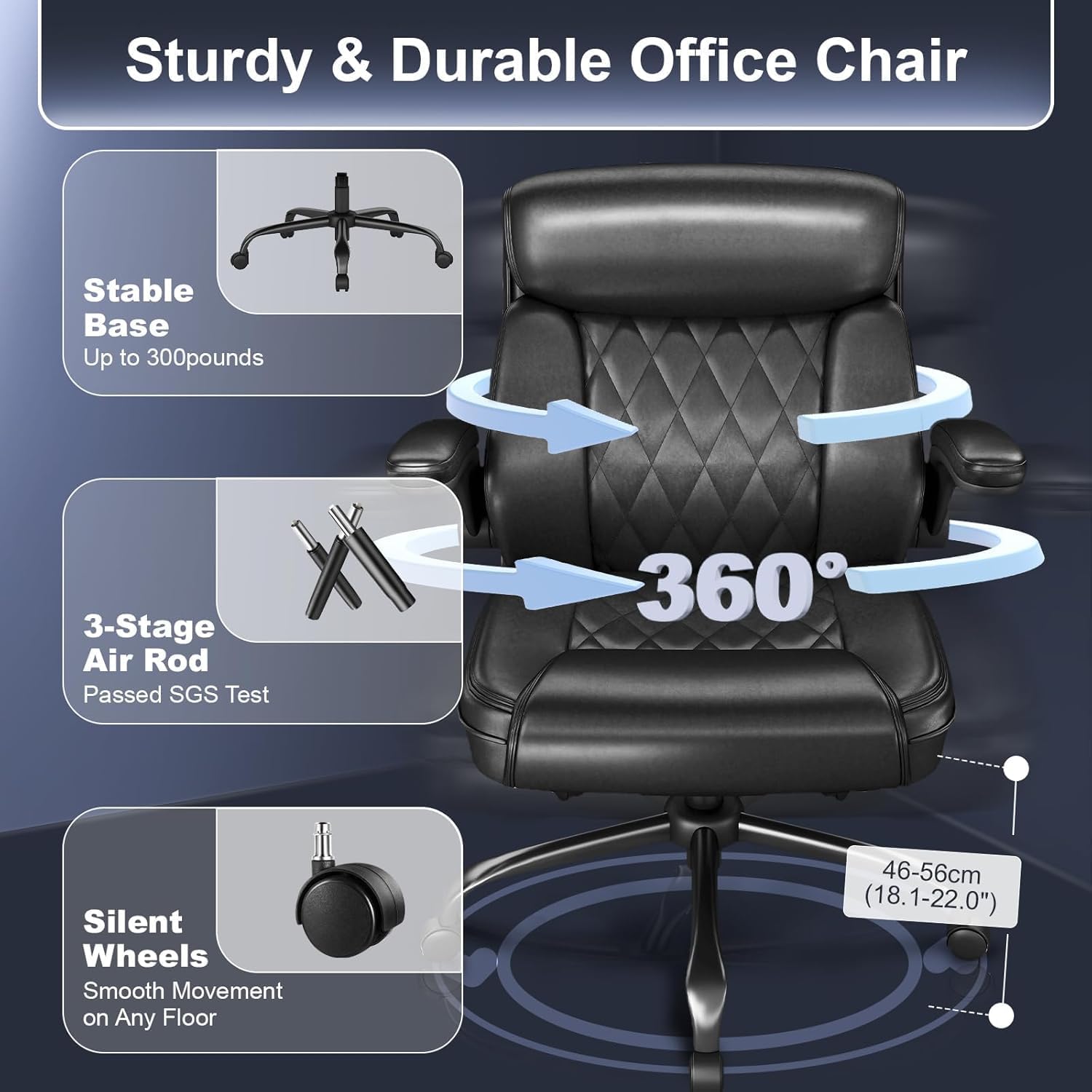 AnyGod Ergonomic Mid-Back Desk Chairs Comfy for Home Office with Flip-up Armrests, Lumbar Support, Adjustable Height and Swivel Rolling Wheels