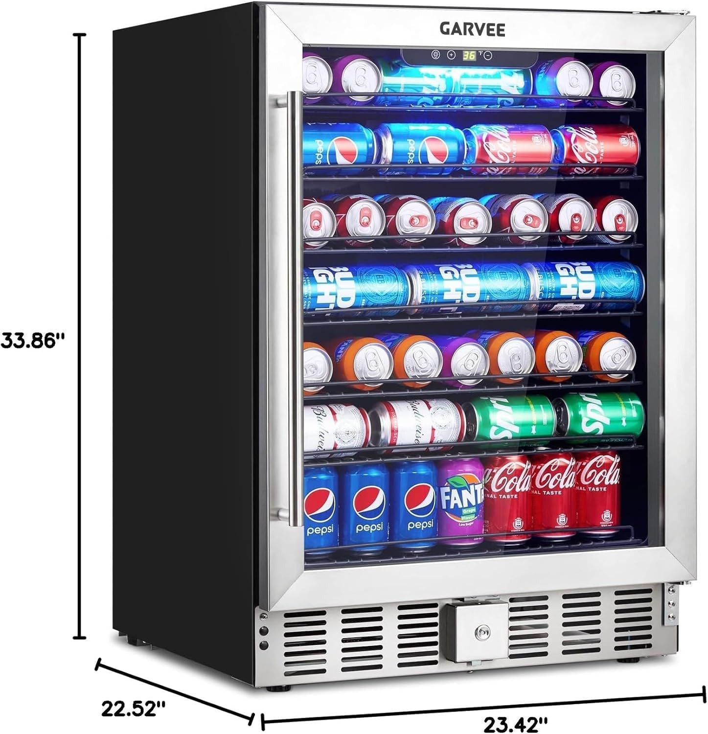 Garvee Beverage Refrigerator, 5.1 Cu.ft Beverage Fridge|166 Cans Capacity, Small Beverage Cooler with 36~60°F Adjustable Digital Temperature Control Compressor and Safety Lock