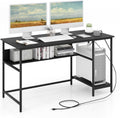 Tangkula 55 Inch Computer Desk with Power Outlets & USB Ports, Home Office Desk with Built in Charging Station with Switch, Computer Workstation Writing Study Desk with Storage Shelf & CPU Stand