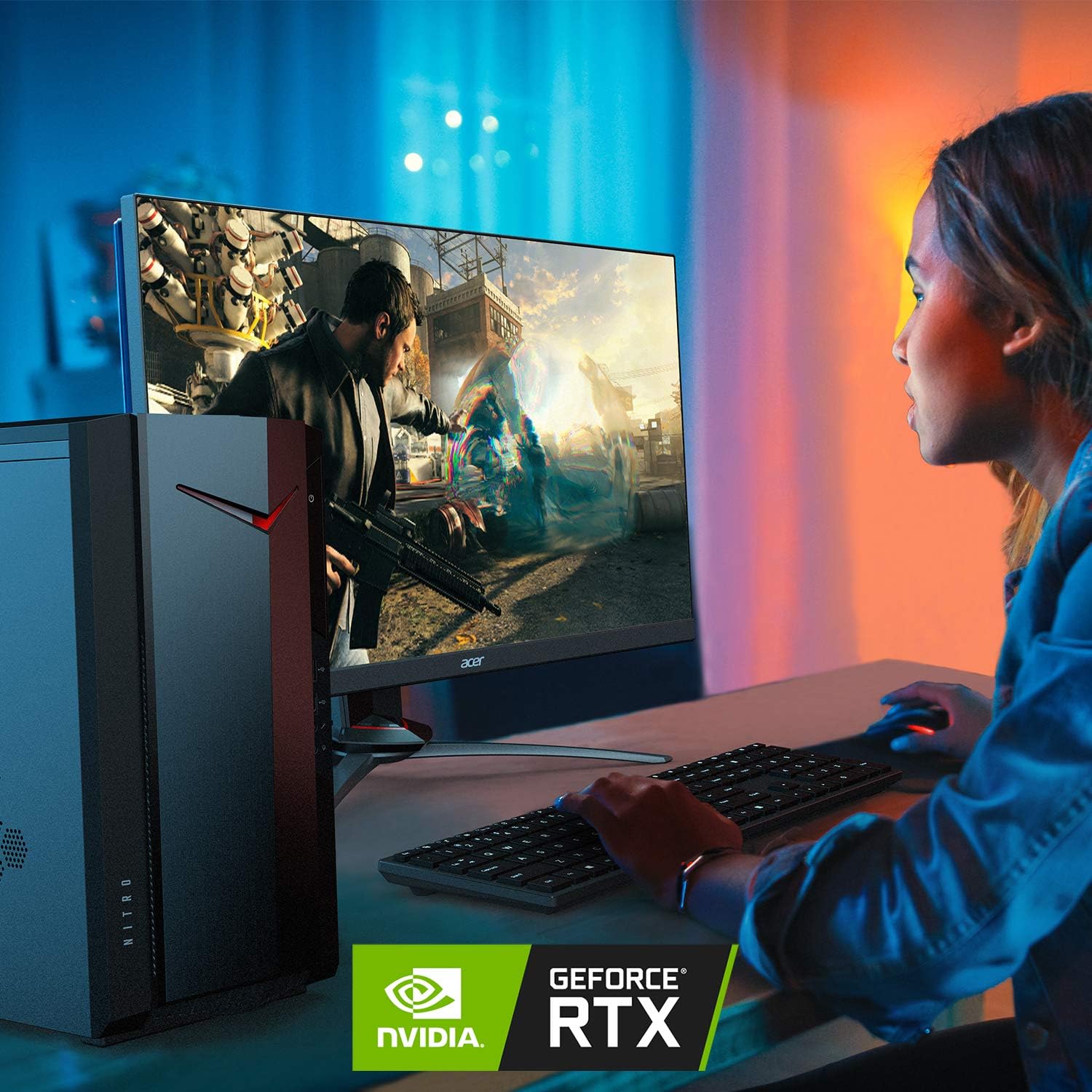 acer Nitro 50 N50-640-UR13 Gaming Desktop | 12th Gen Intel Core i5-12400F 6-Core Processor | NVIDIA GeForce RTX 3050 | 16GB 3200MHz DDR4 | 512GB SSD | 1TB HDD | Intel Wi-Fi 6E AX211 | Windows 11 Home