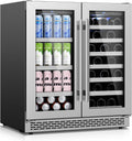 30 Inch Wine and Beverage Refrigerator, Beverage Fridge Cooler Under Counter, Dual Zone Commercial Bar Fridge for Beer with Seamless Stainless Steel Tempered Glass Door, 33 Bottles & 135 Cans