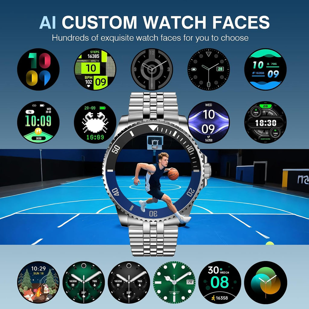 SOUYIE 2025 DA GPT Smart Watch for Men, Heart Rate, Blood Pressure, Blood Oxygen, Sleep Monitor, 107 Sports Modes, 1.19-inch AMOLED Display, Waterproof Round Watch, Compatible Android iOS Silver Blue