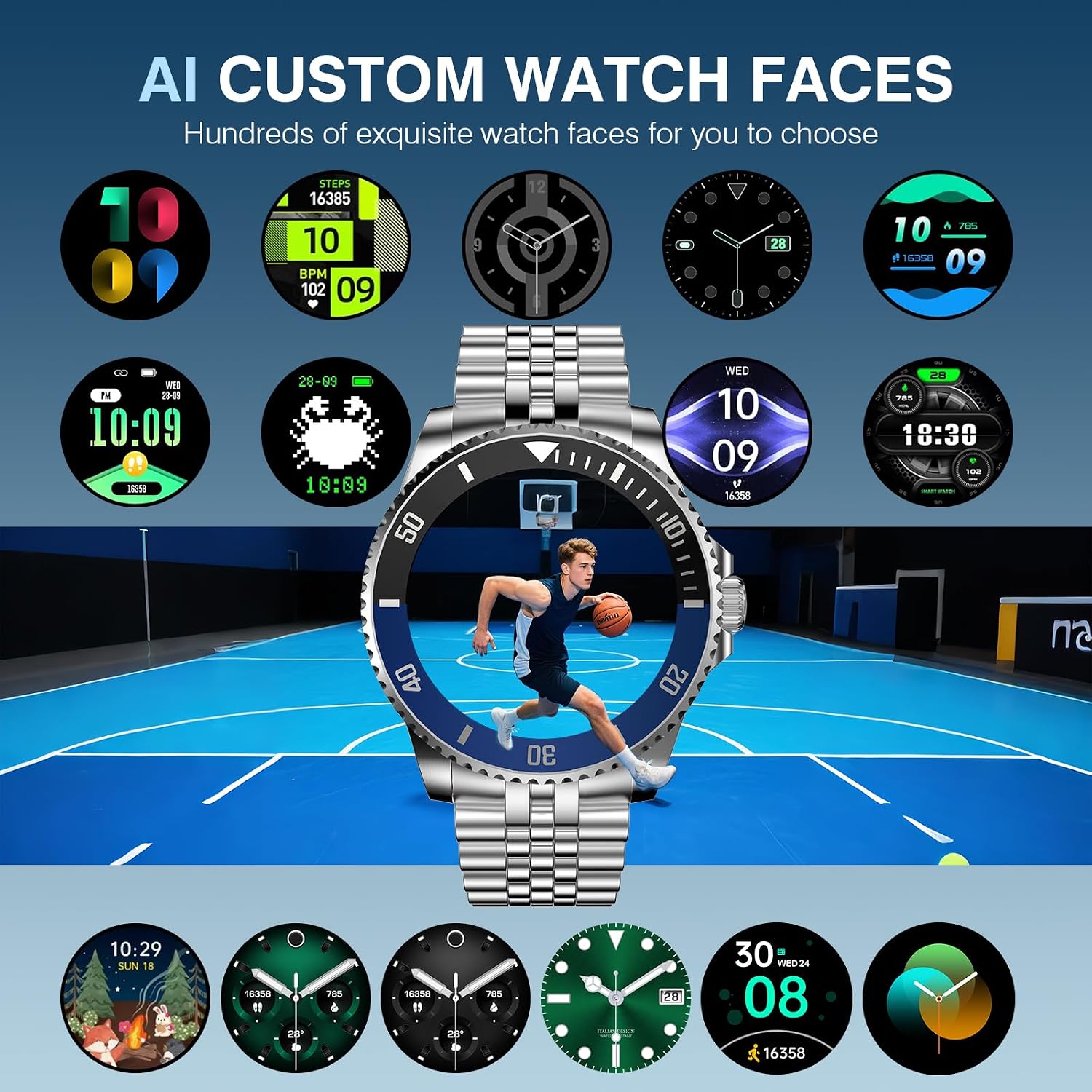 SOUYIE 2025 DA GPT Smart Watch for Men, Heart Rate, Blood Pressure, Blood Oxygen, Sleep Monitor, 107 Sports Modes, 1.19-inch AMOLED Display, Waterproof Round Watch, Compatible Android iOS Silver Blue
