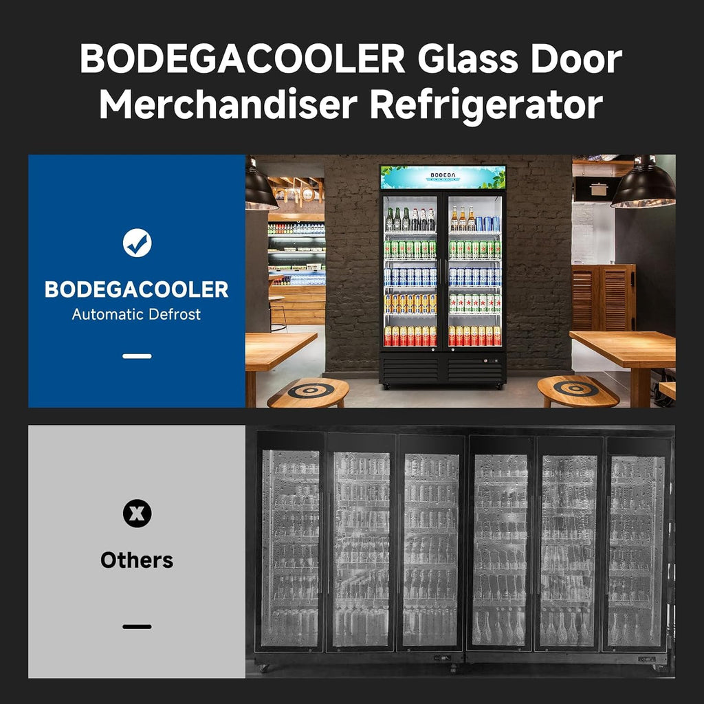 BODEGACOOLER Commercial Merchandiser Refrigerator,2 Glass Door Commercial Beverage Refrigerator, Beverage Display Cooler with Soft LED Light, Adjustable Shelves and 4 Strong Castors, 35.4 Cu. Ft,Black