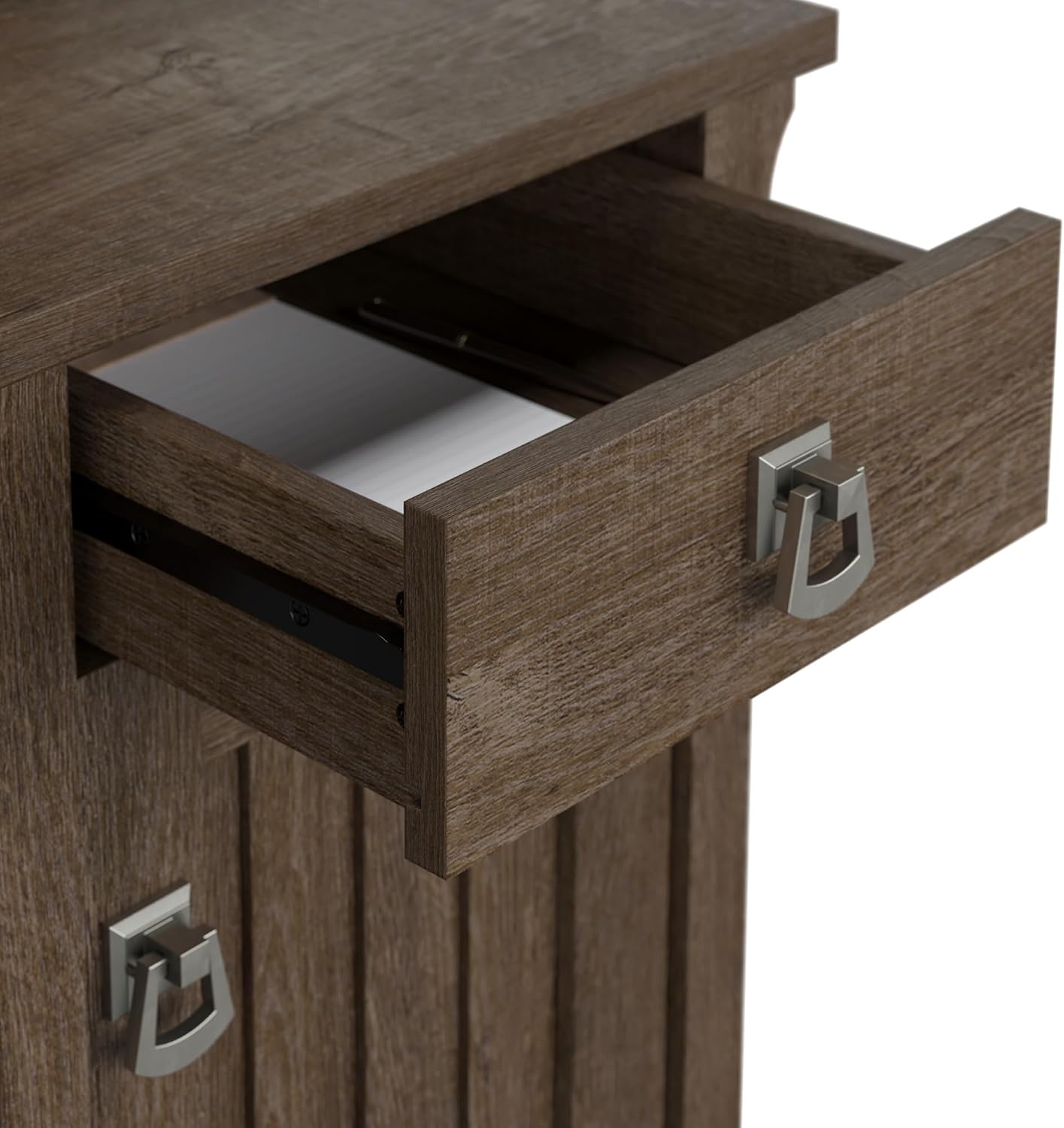 Bush Furniture Salinas L Shaped Desk with Hutch in Ash Brown, Corner Table with Drawers and Storage for Home Office