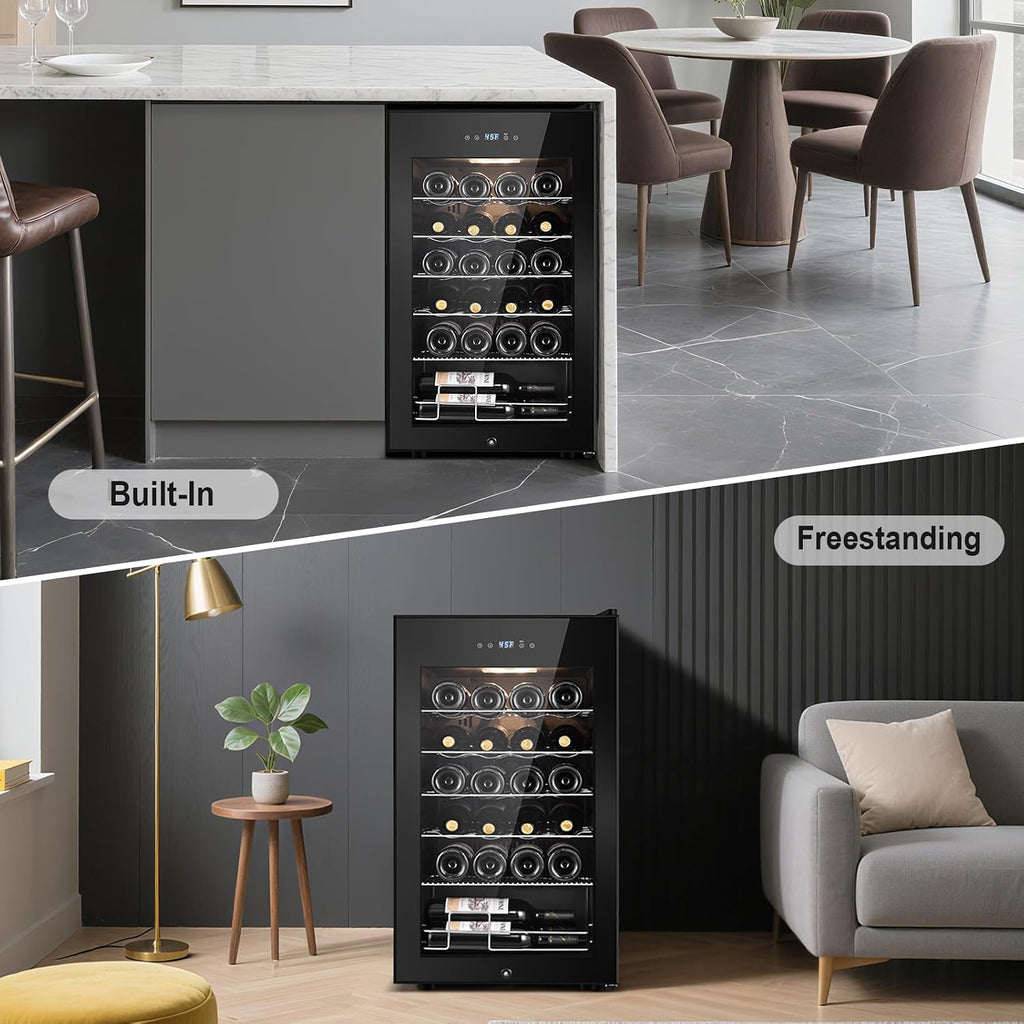 Tylza 24 Bottles Wine Fridge, Wine Cellar with Powerful Compressor, LED Touchscreen, Low-E Tempered Glass Door, Lock, Wine Cooler Refrigerator for Red, White, Champagne or Sparkling Wine, Black
