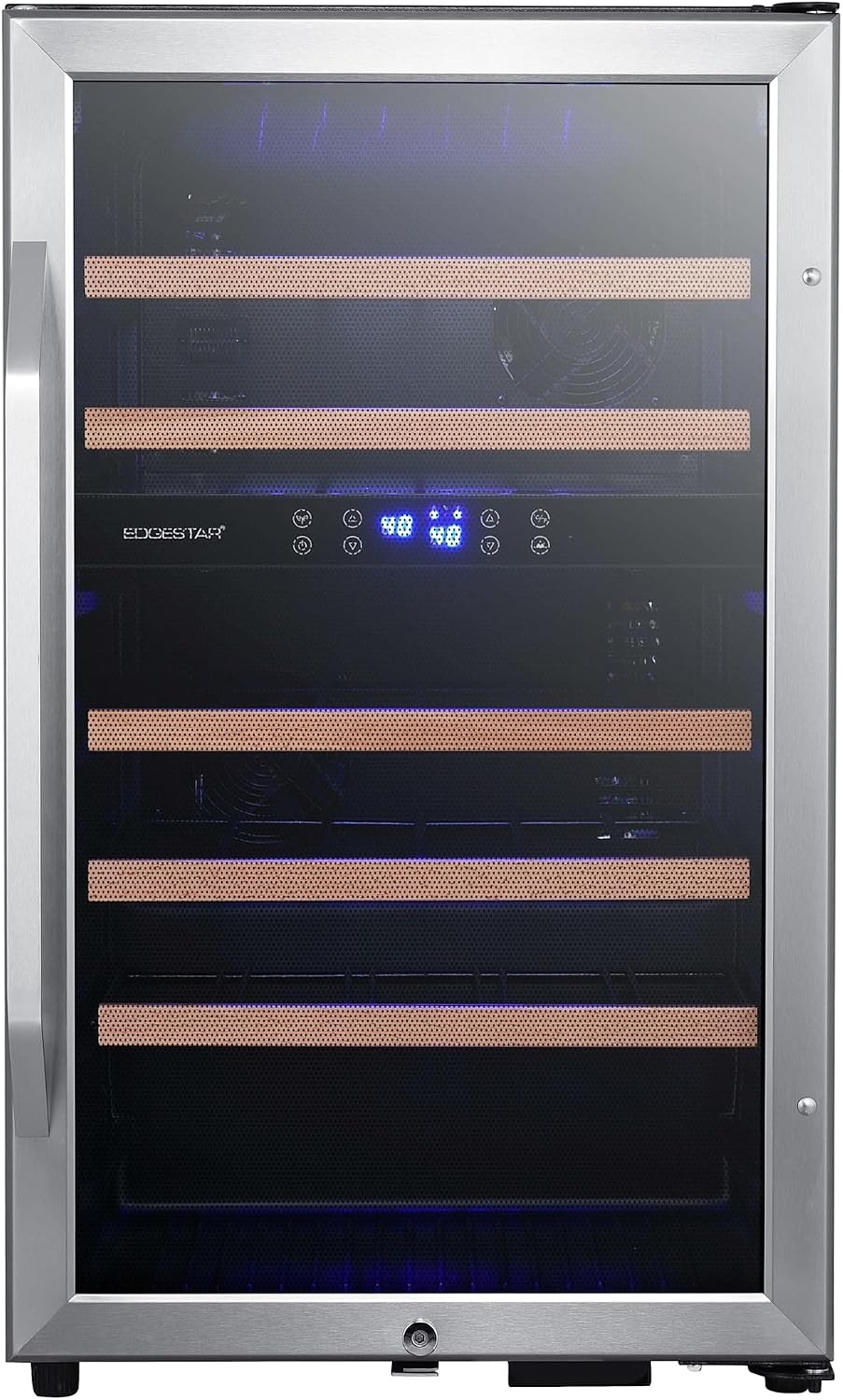 EdgeStar CWF380DZ 20 Inch Wide 38 Bottle Capacity Free Standing Wine Cooler with Dual Zones, LED Lighting and Reversible Door - Stainless Steel