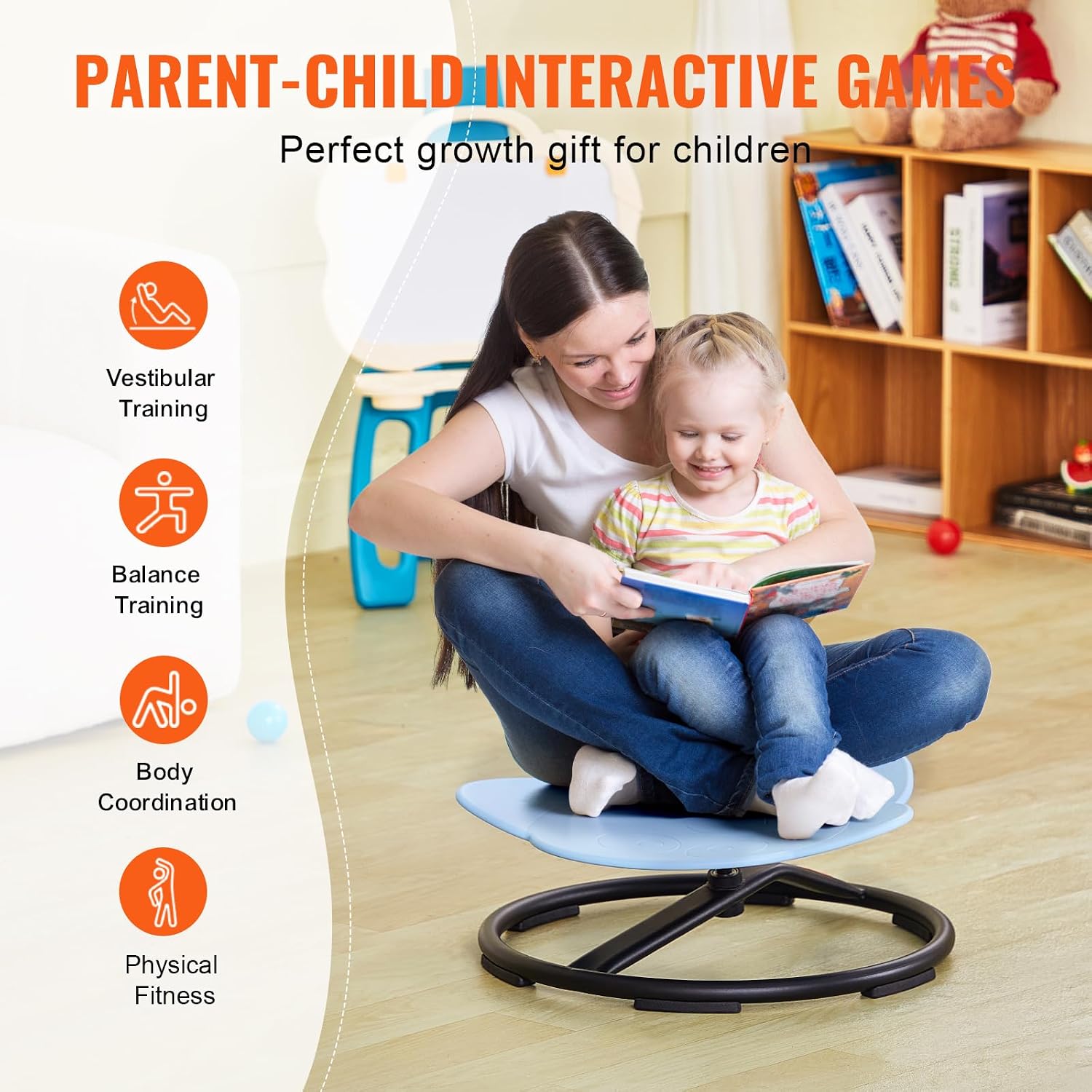 Happybuy Elephant Kids Swivel Chair - 220 LBS Capacity, 360° Spinning, Non-Slip Base, for Balance & Focus, Blue Toddler Chair