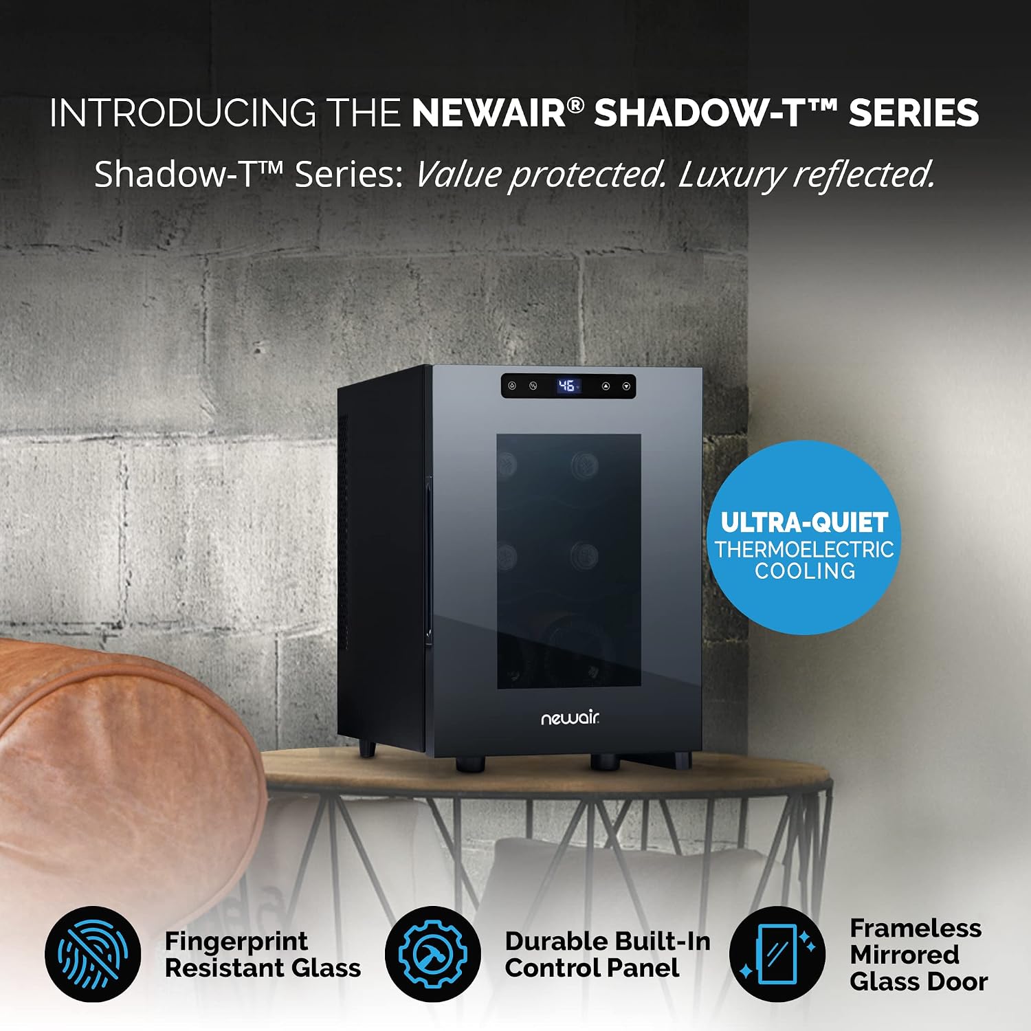 NewAir 10' Wine Fridge for 6 Bottles | Freestanding Wine Cooler Refrigerator with Glass Door | Compact Countertop Storage with Precision Cooling & Quiet Operation | Black