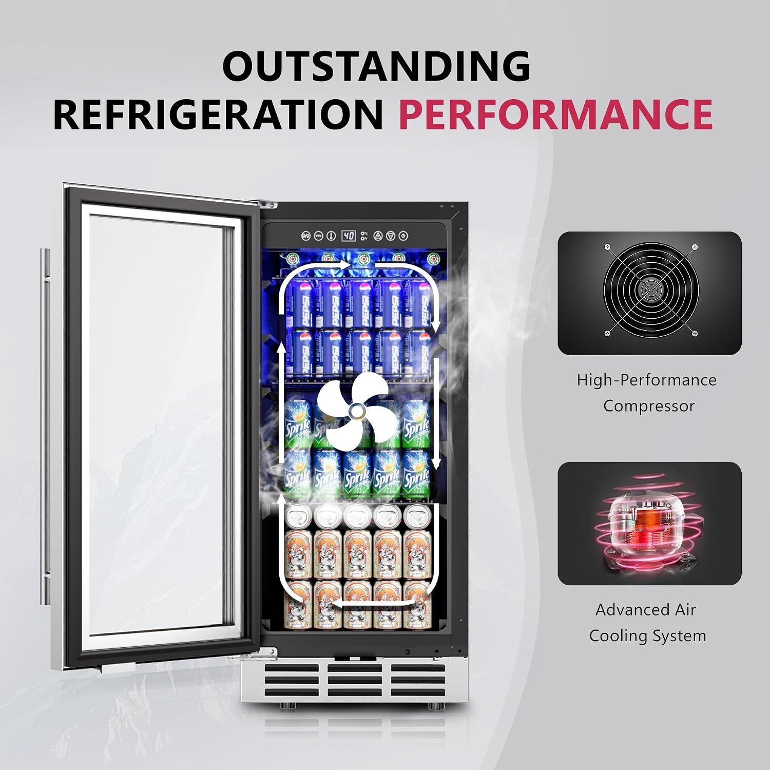 Icyglee 15'' Beverage Refrigerator Cooler - 126 Cans Under Counter Beverage Fridge with LED Light, Built-in Design, Wine Cooler for Home/Kitchen