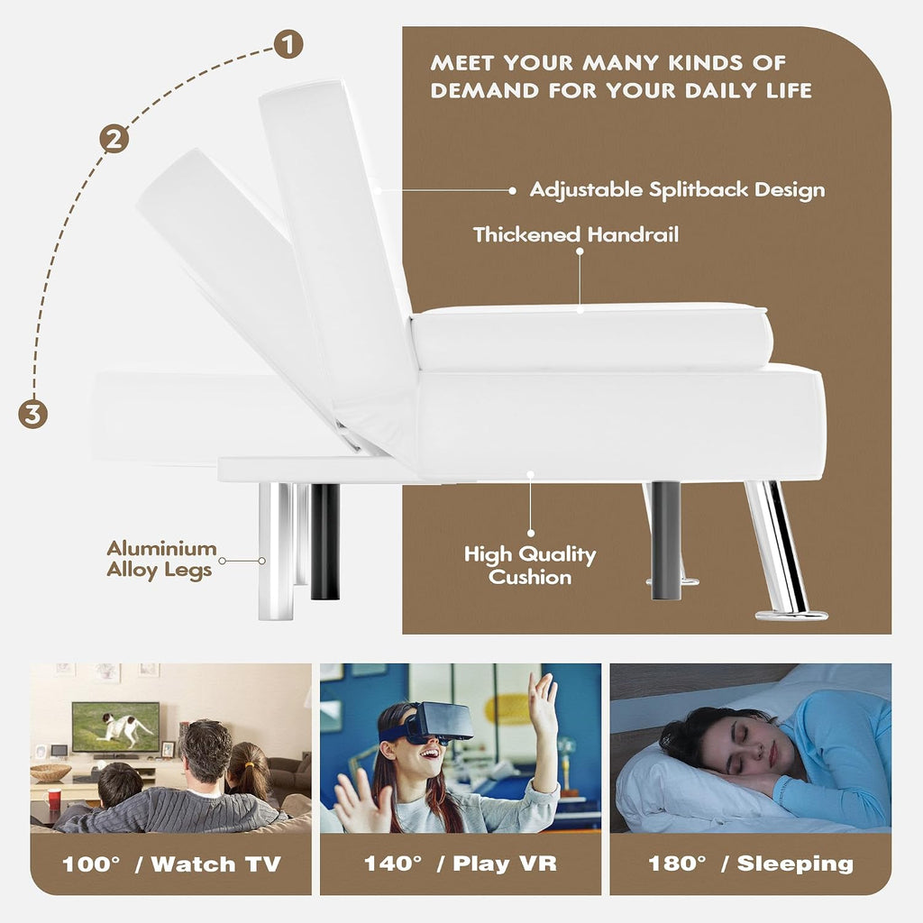 Homall Futon Sofa Bed, Leather Futon Couch with Removable Armrests, Adjustable Recliner Sleeper Sofa Bed with Dual Cup Holders for Living Room, Apartment, Office (White)