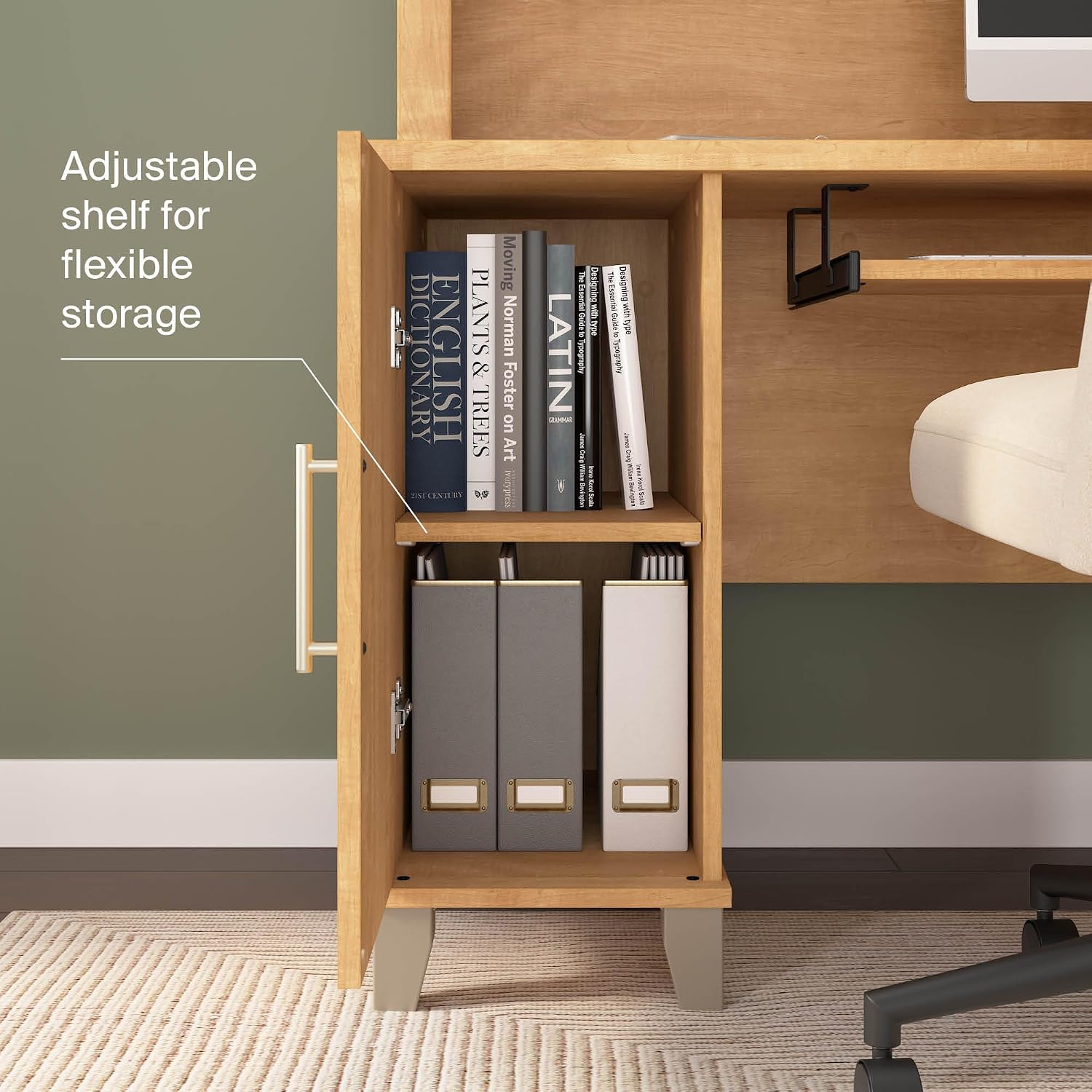 Bush Home 60-Inch L-Shaped Desk with Storage, Corner Computer Office Desk with Drawers and Storage Cabinet, Home Office Furniture, Somerset Collection, Maple Cross