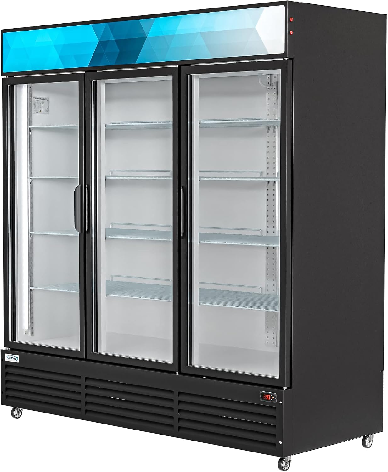 KoolMore MDR-3GD-63C 3 Glass Commercial Display Refrigerator Upright Beverage Cooler Merchandiser-56, 56 Cu. Ft. Space Saver Triple Swing Door, Black