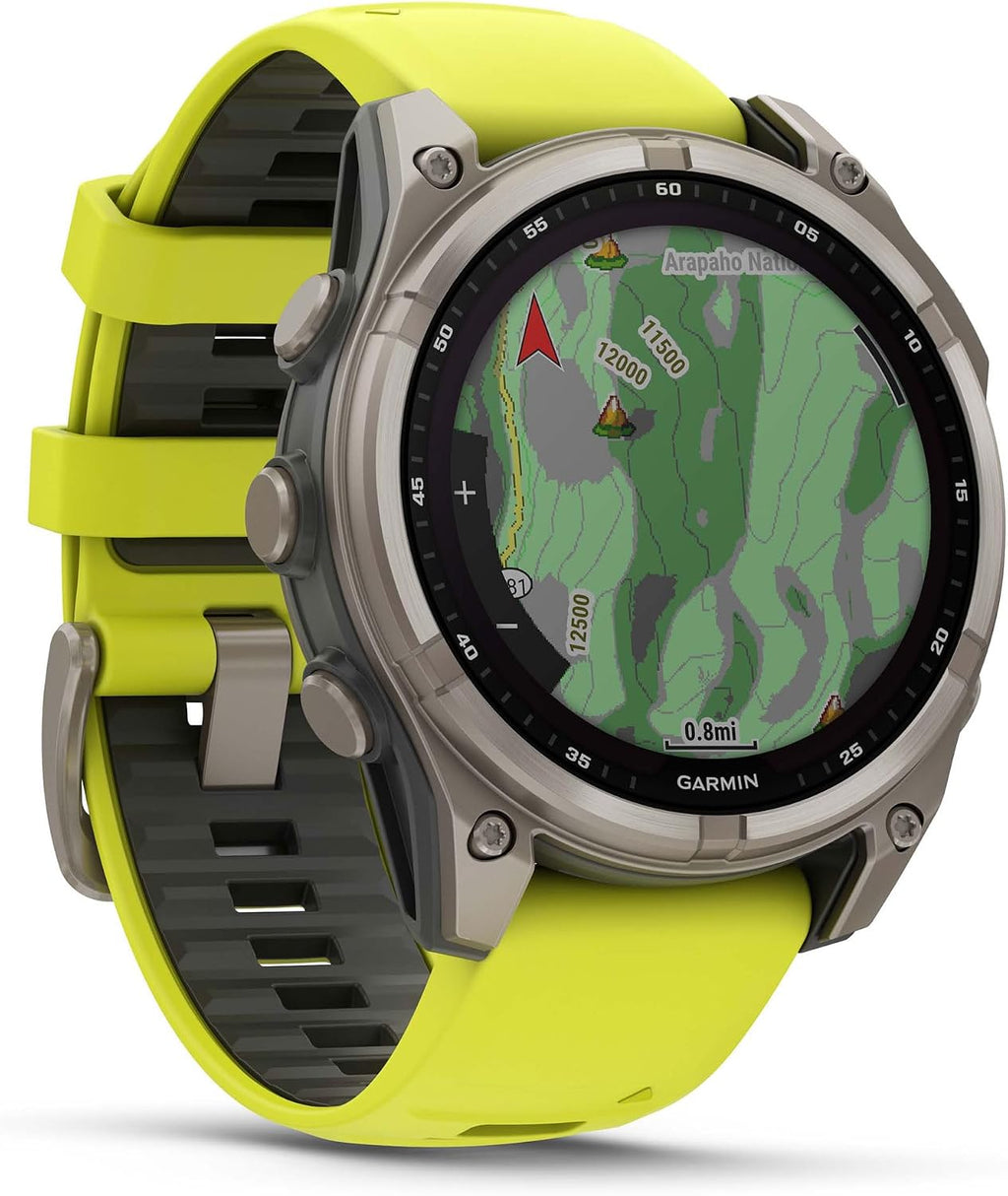 PlayBetter Garmin Fenix 8 Solar Sapphire (47mm, Titanium/Amp Yellow) Multisport GPS Smartwatch Bundle - 1.4' Touchscreen, Built-in LED Flashlight Wireless Running Earbuds