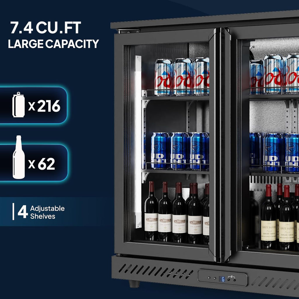ROVSUN 7.4 Cu.Ft Commercial Back Bar Cooler ETL Certified, Bar Fridge Commercial Beverage Refrigerator w/ 2 Doors LED Digital Temperature Control, Drink Cooler for Restaurant Beer Wine Soda