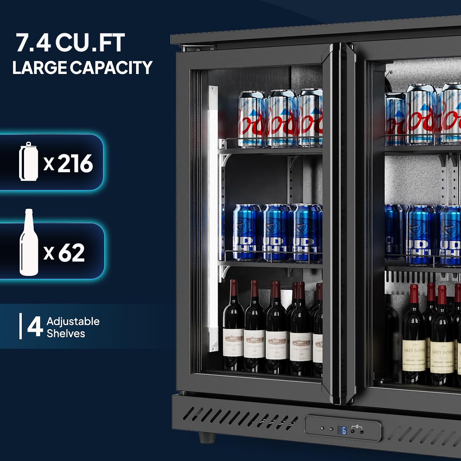 ROVSUN 7.4 Cu.Ft Commercial Back Bar Cooler ETL Certified, Bar Fridge Commercial Beverage Refrigerator w/ 2 Doors LED Digital Temperature Control, Drink Cooler for Restaurant Beer Wine Soda
