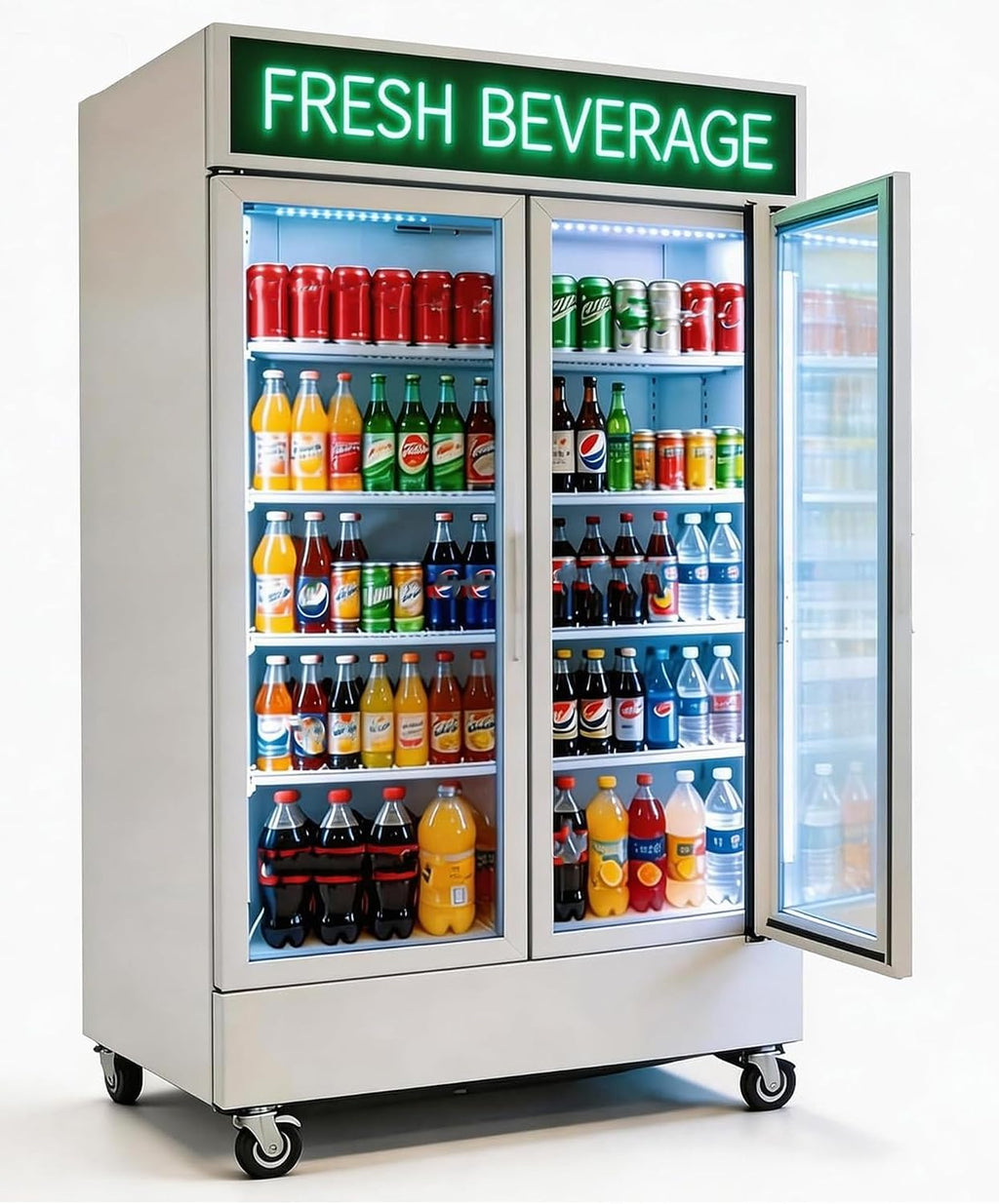 Commercial Refrigerator Display Cooler,White 2 Glass Doors Fridge With LED Light Adjustable Shelves,ETL Approval,47' Wide,Adjustable Shelves & Wheels Included