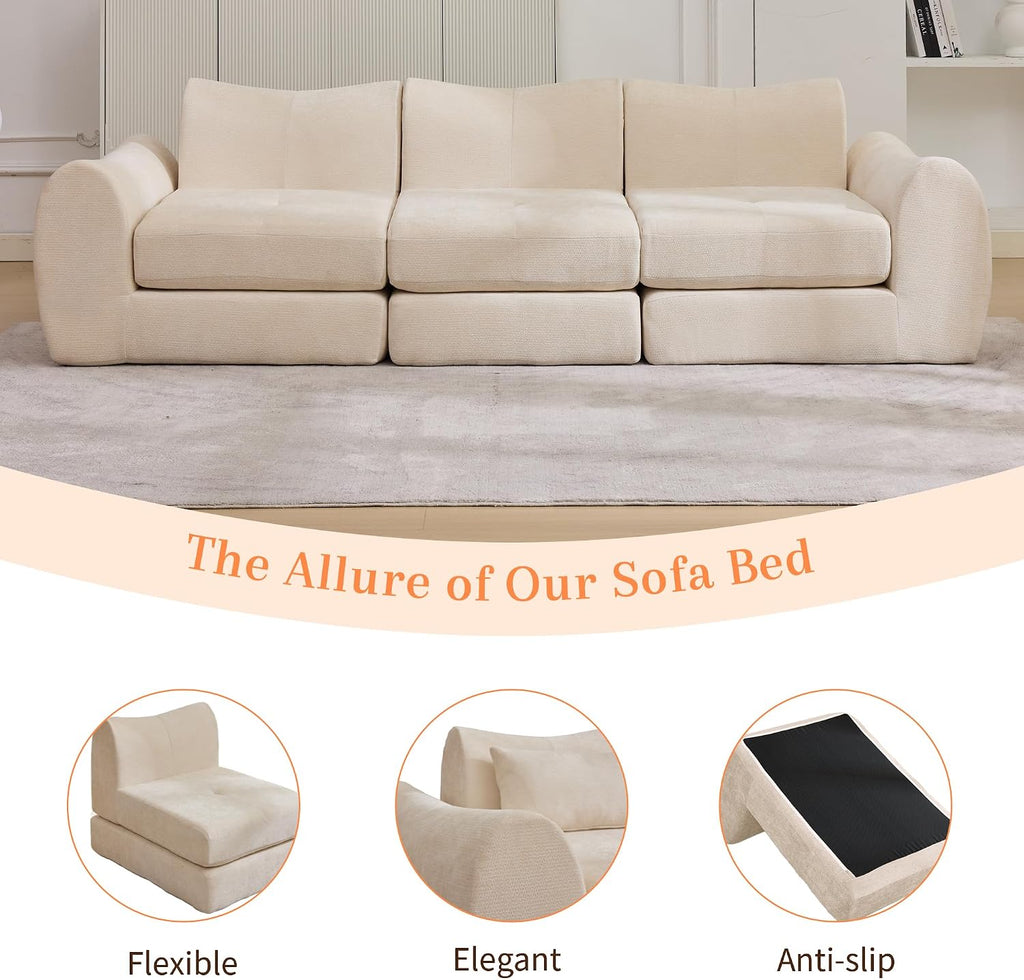 MAXMAXX 102' Modular Sectional Cloud Sofa,4-in-1 Folding Convertible Sofa Bed, Floor Boneless Couch, Modular Cushion Couch,Suitable for Living Room,Bedroom and Recreation Room(Beige)