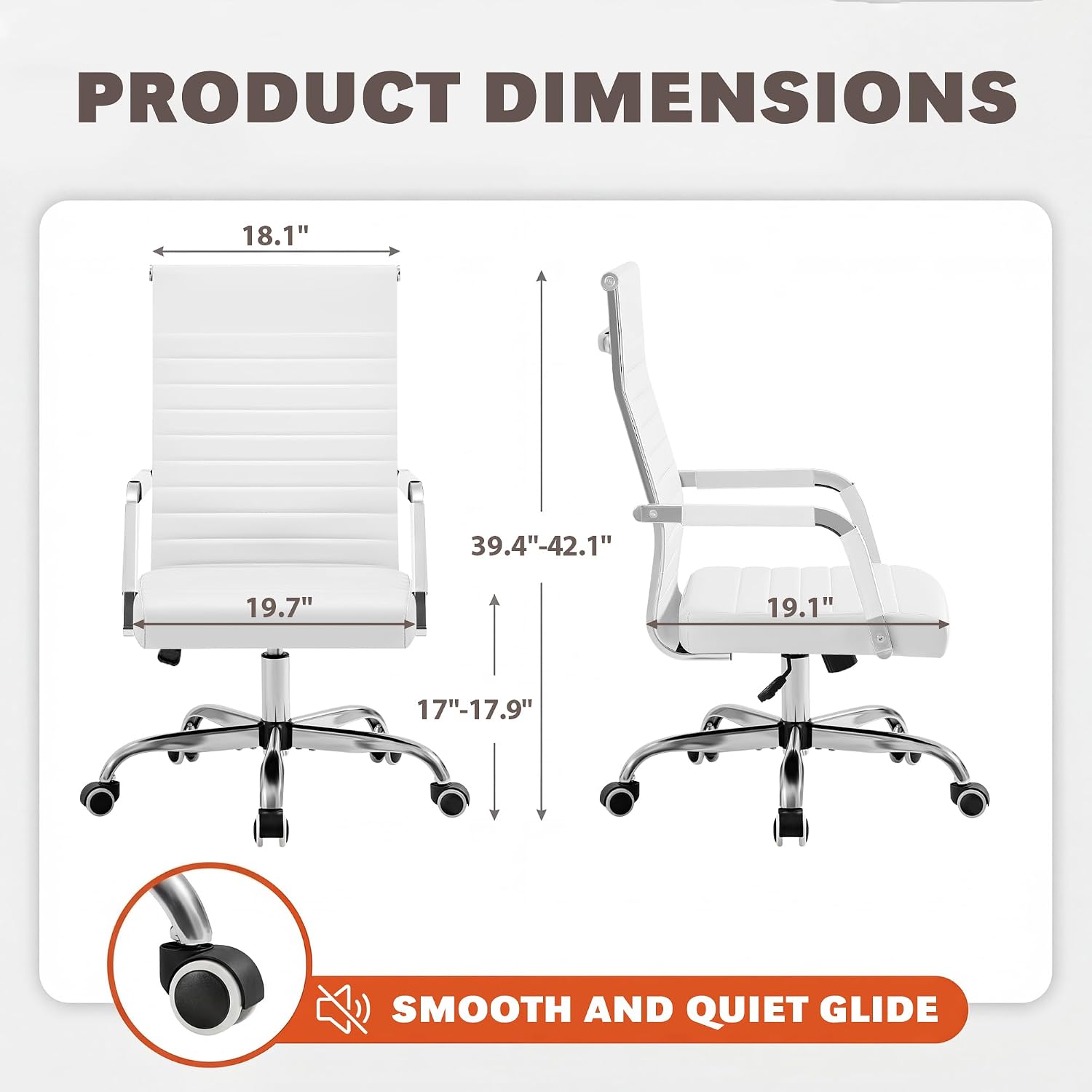 Furmax Ergonomic Office Desk Chair, Executive Ribbed Mid-Back PU Leather Conference Room Chair Adjustable Swivel Chair with Arms (4, White)