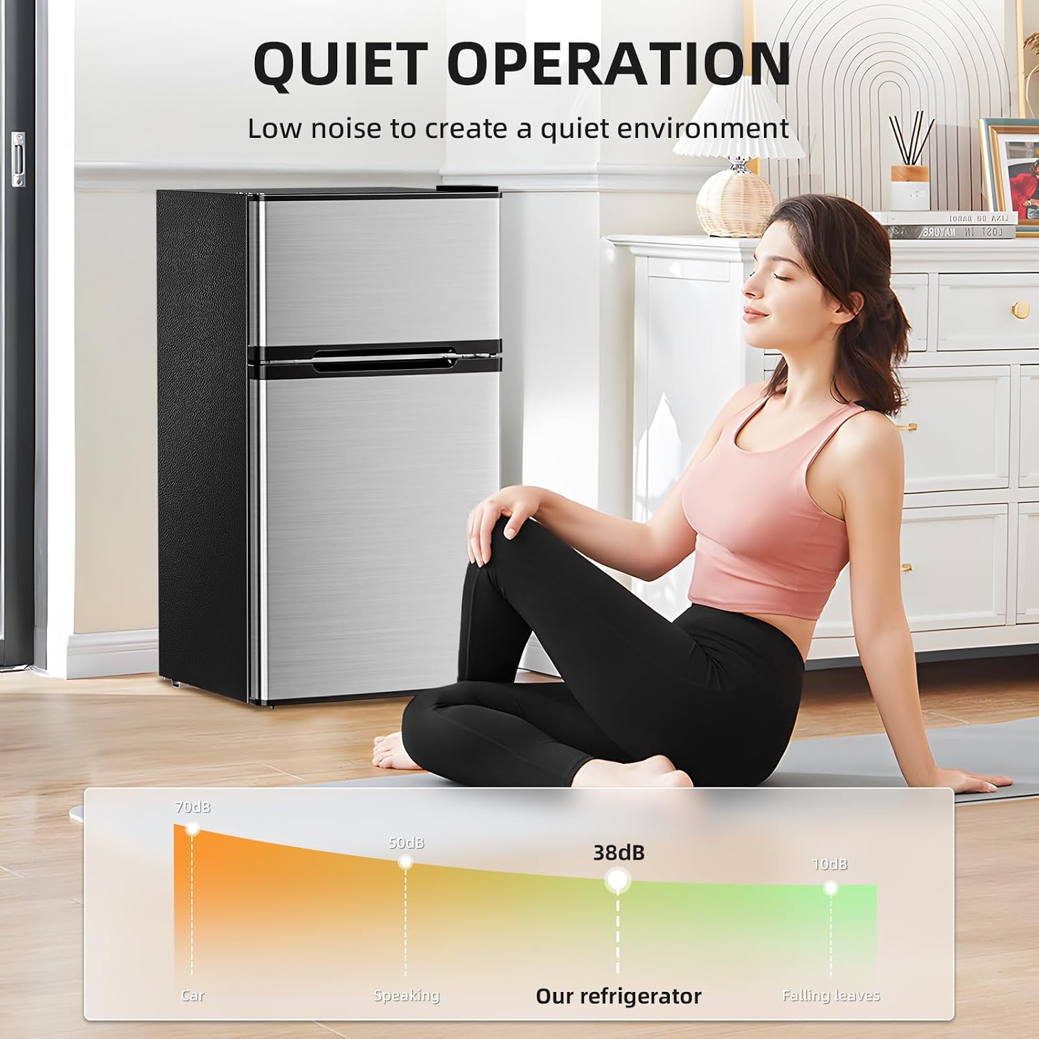 Antarctic Star Mini Fridge with Freezer, Double Door Compact Refrigerator, Adjustable Thermostat, Small Fridge for Bedroom Office Dorm Apartment, 2.45 Cu.Ft Silver