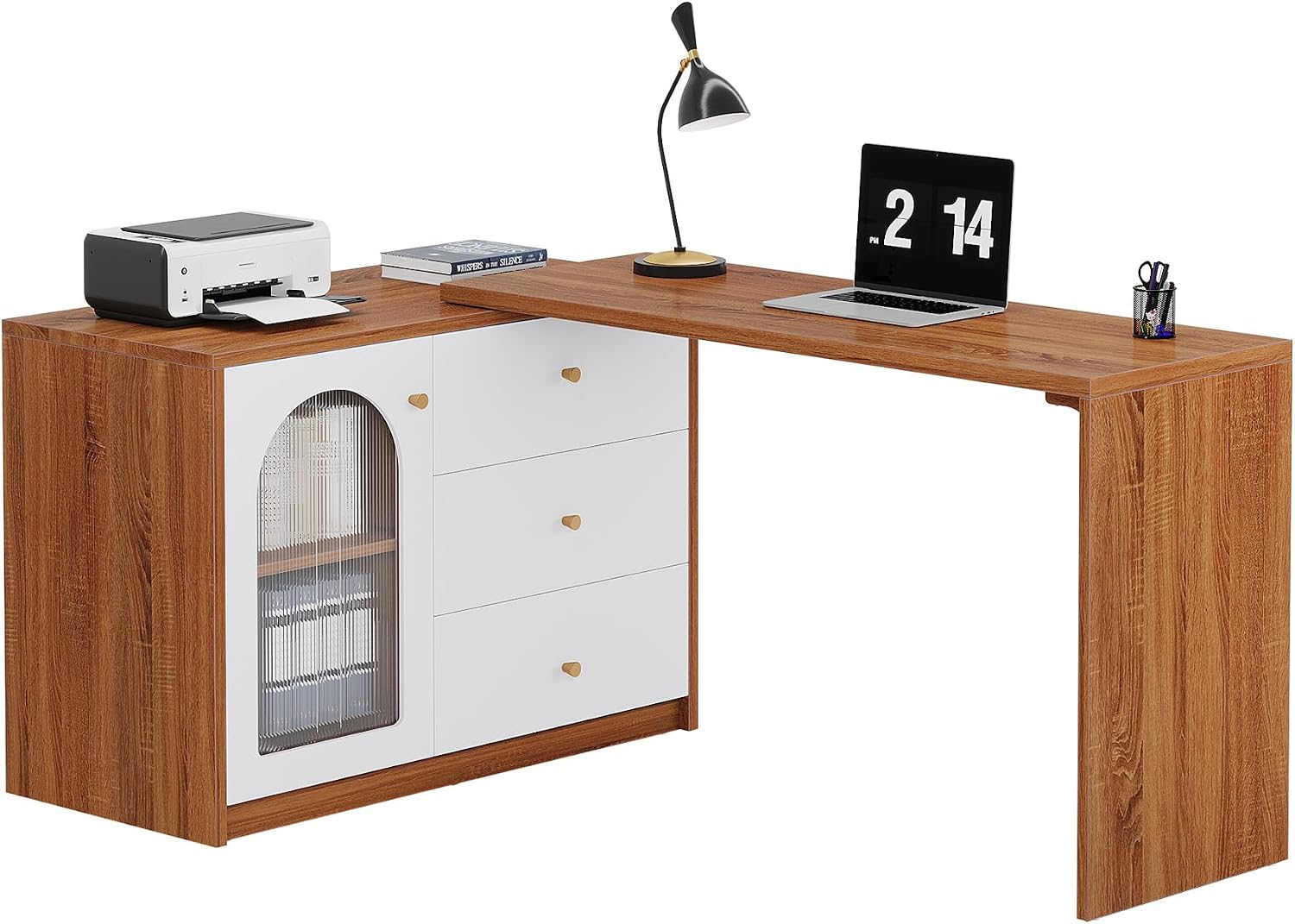 Tribesigns L Shaped Computer Desk with Drawers, Modern Corner Home Office Desk with Reversible Storage Cabinet, Long Study Writing Desk Workstation for Home Office, Rustic Brown
