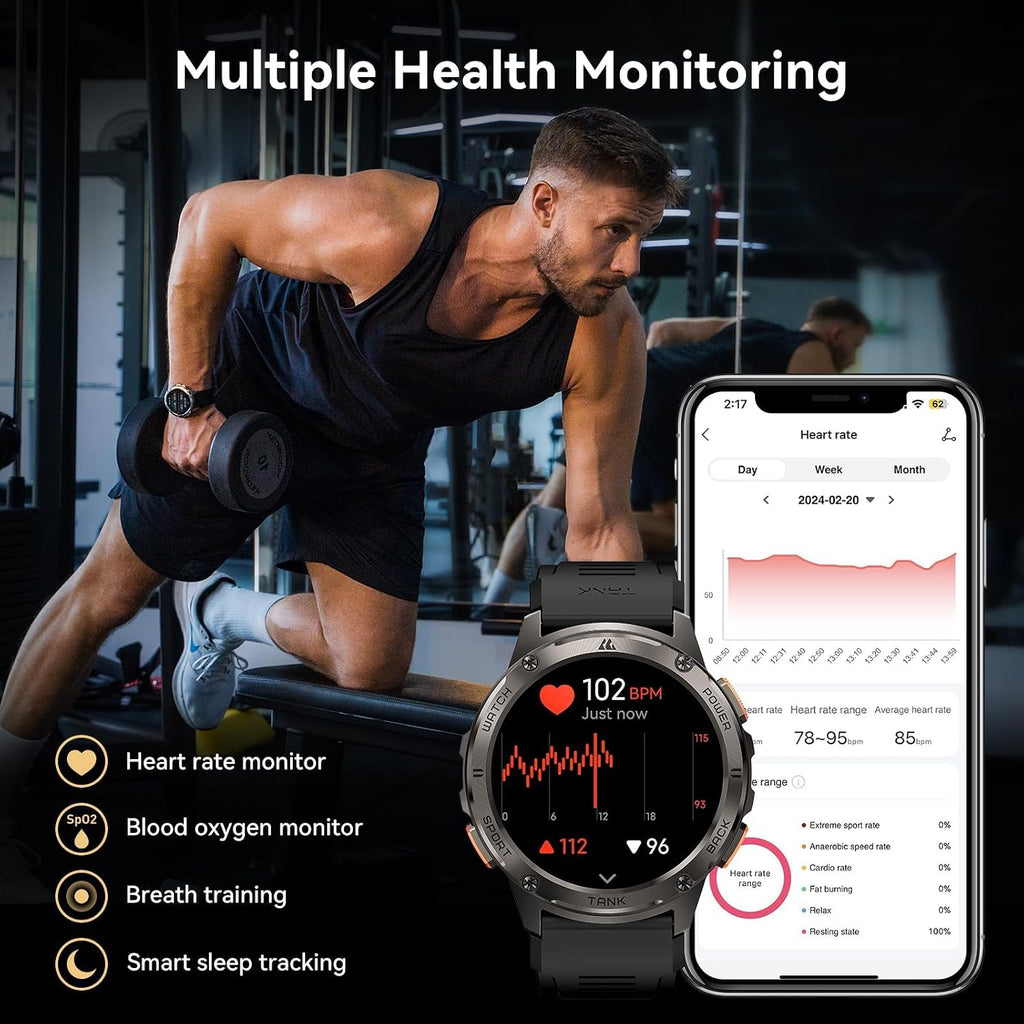 AMAZTIM Smart Watches for Men,60 Days Extra-Long Battery, Rugged Military Bluetooth Call(Answer/Dial Calls),1.43' Ultra HD AMOLED Display,Full Metal Body SmartWatch Compatible iPhone and Android