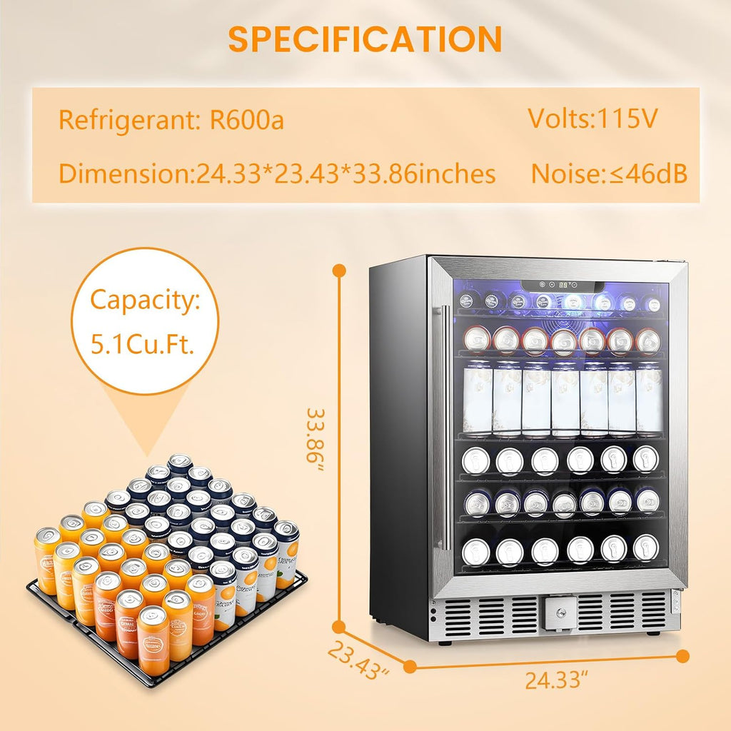 COWSAR 24 Inch Wine Cooler, 46 Bottles Commercial Wine Fridge, Tall Freestanding/Built-in Beverage Refrigerator Drink Fridge with Dual-Layer Digital Temp Control Glass Door, Removable Wooden Shelves