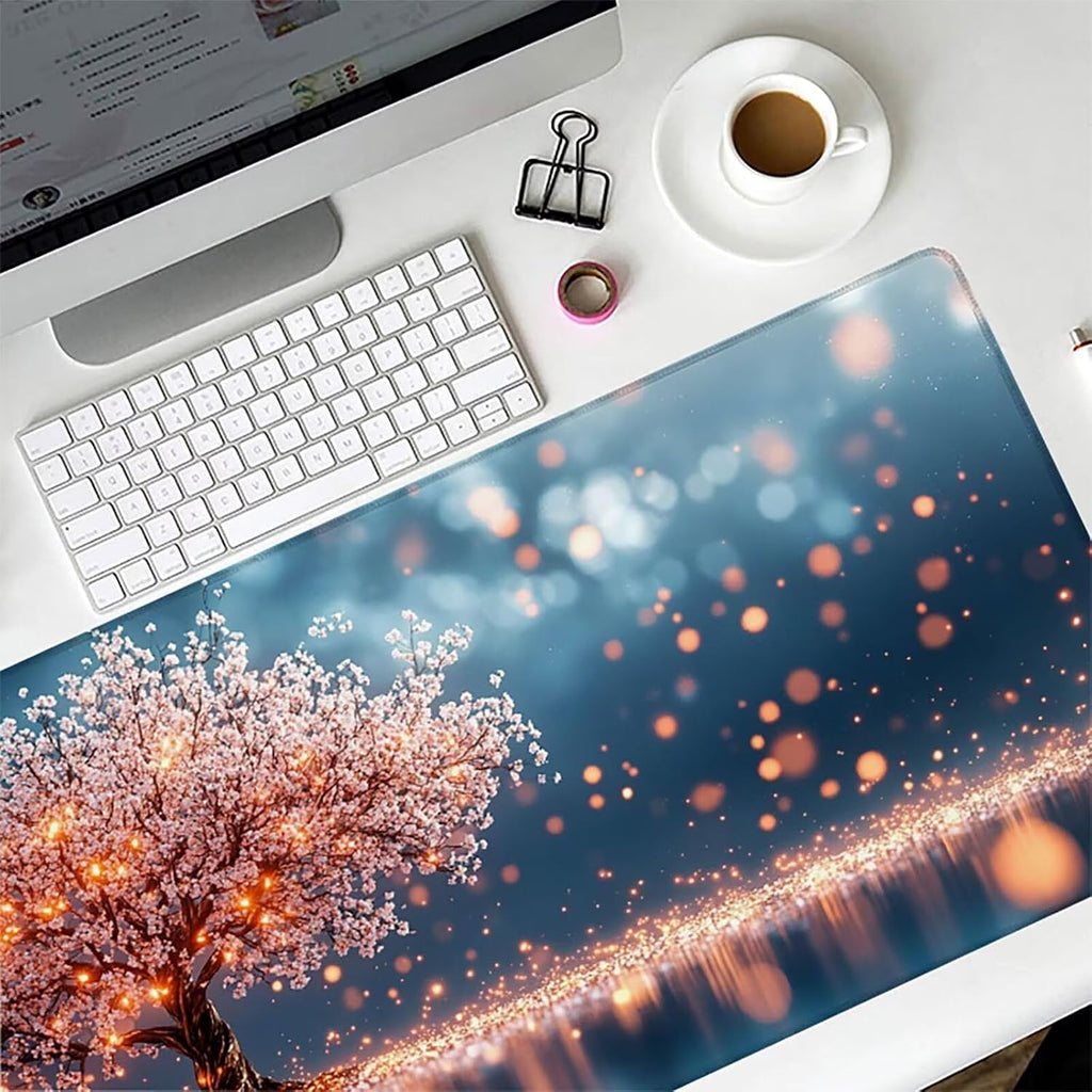 Tree Mouse Pad, Gaming Mouse Pad 64x32in, Desk Mat with Stitched Edges, Large Mousepad Waterproof, Gaming Accessories Keyboard Mat, Office Desk Accessories, for Gamer Computer Office Home, Pink A-7973