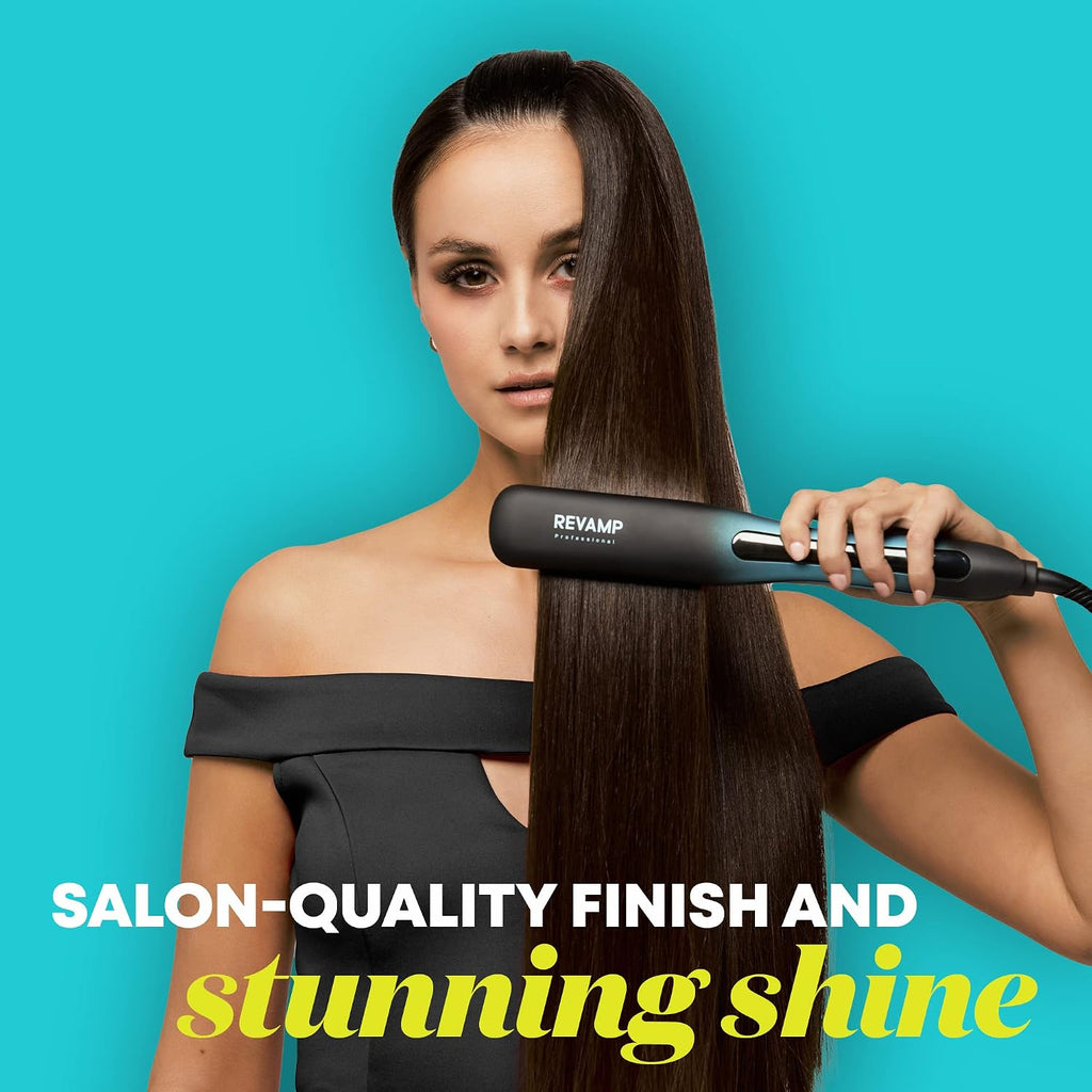 Revamp Progloss Wide Ultra X Shine 1.5-Inch Flat Iron Hair Straightener – Ceramic Hair Straightener with Keratin, Argan & Coconut Oil Infused Ceramic & Ionic Plates, Ideal for Long, Thick, Curly Hair