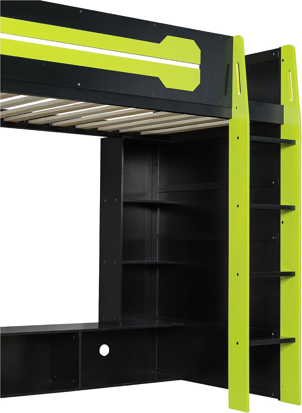 Virubi Twin Gaming Loft Bed with Desk and Storage Shelves & LED RGB Light, Gaming Bed Frame with Storage Shelves,Ladder and Guardrail for Teens Adults (Green,Twin)
