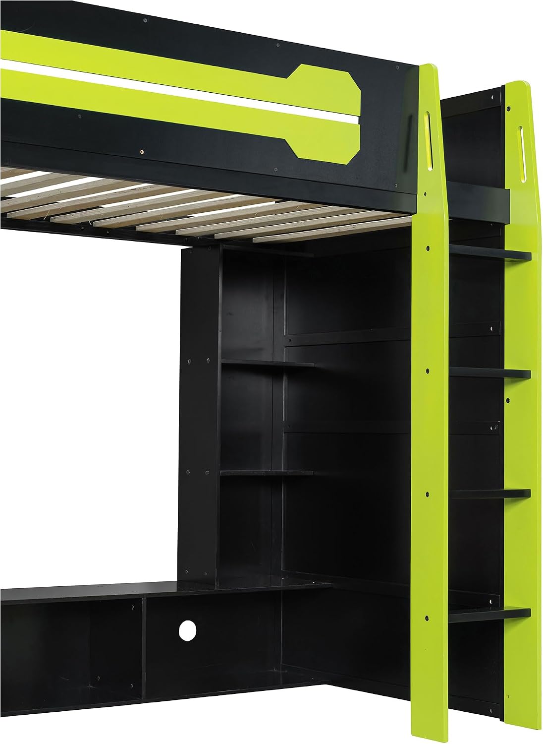 Virubi Twin Gaming Loft Bed with Desk and Storage Shelves & LED RGB Light, Gaming Bed Frame with Storage Shelves,Ladder and Guardrail for Teens Adults (Green,Twin)