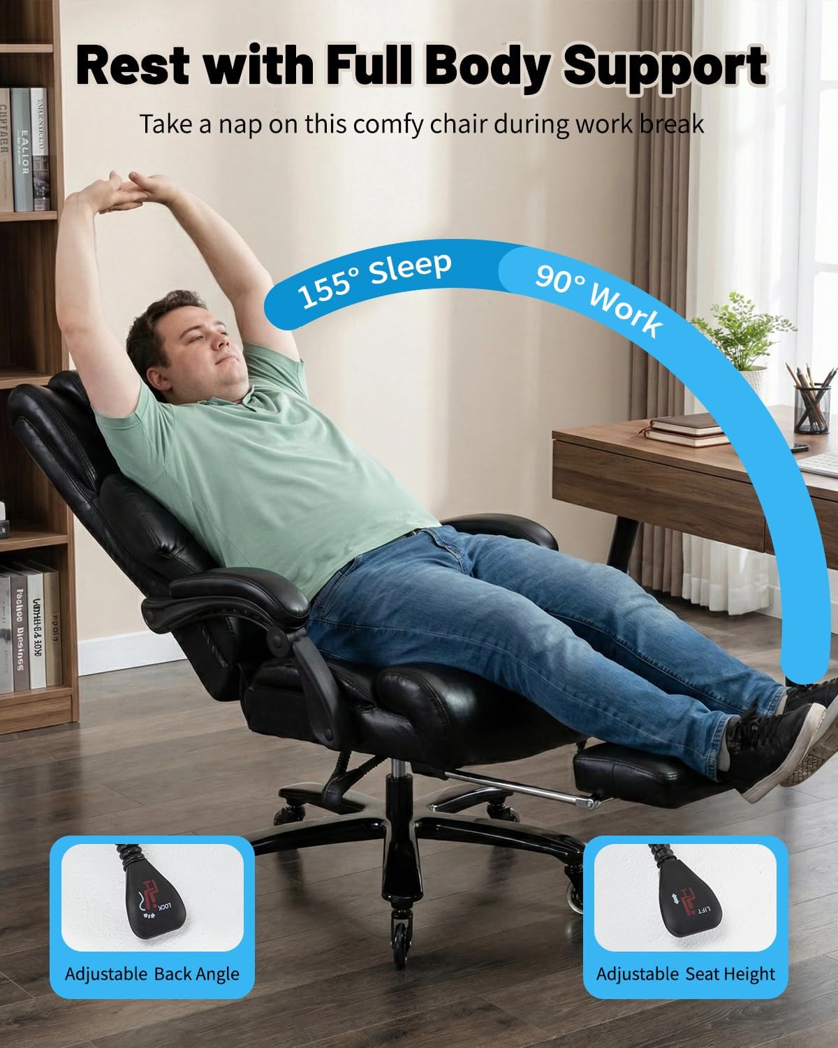 800LBS Big and Tall Office Chair with Foot Rest, Heavy Duty Executive Reclining Chair for Heavy People, Extra Wide Seat and Mobile Lumbar,High Back Large Computer Desk Chair for Home Office