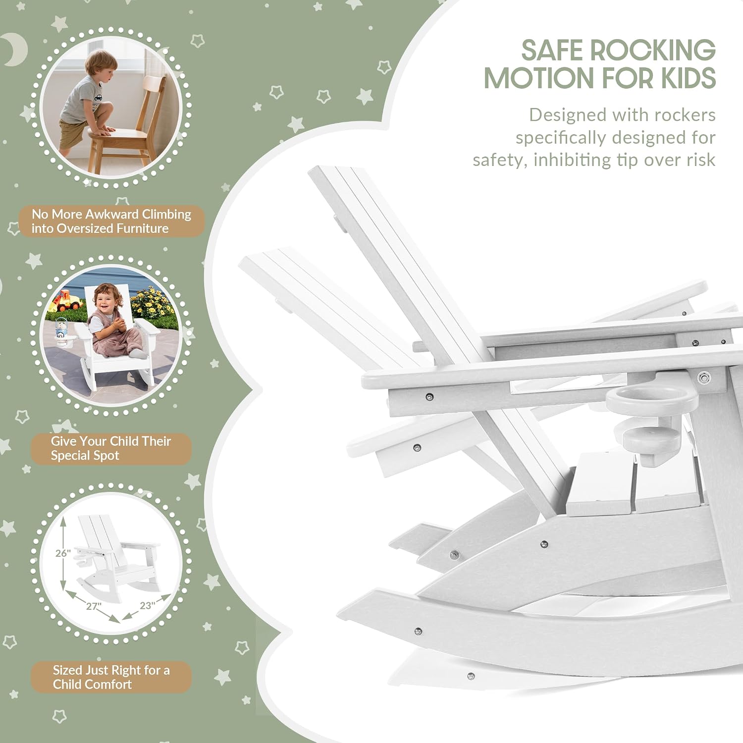 WestinTrends Ashore Outdoor HDPE Plastic Preschool Toddler Modern Adirondack Rocking Chairs (Set of 2), White