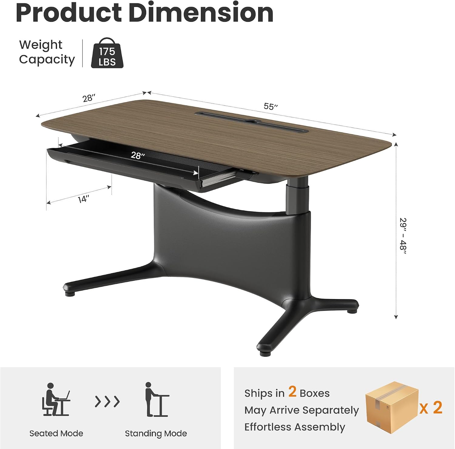 COLAMY Electric Standing Desk 55x28 Inch, Wobble-Free Dual Motor Sit Stand Up Home Office Computer Desk, One Piece Motorized Workstation Gamer Studio Table, Outlets & Footrest,Walnut Black