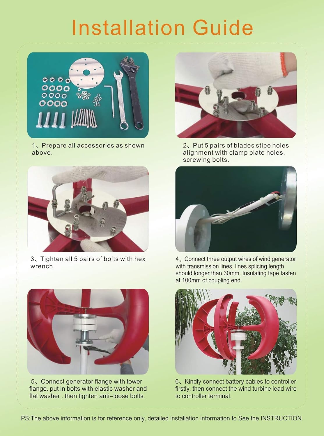 Efficient 3000W Vertical Wind Turbine Generator Kit, 12V 24V 48V 220V Lantern Vertical Wind Turbine Kit 5 Blade with Controller for Home (Red)