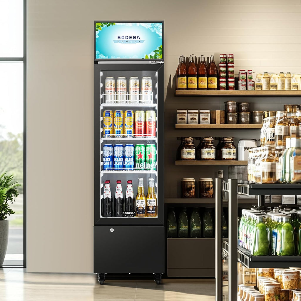 BODEGA BODEGACOOLER Commercial Drink Fridge with Glass Door, Tall Beverage Cooler for Beer, Soda, Single Door Display Refrigerator, 6.34 Cu.Ft Capacity