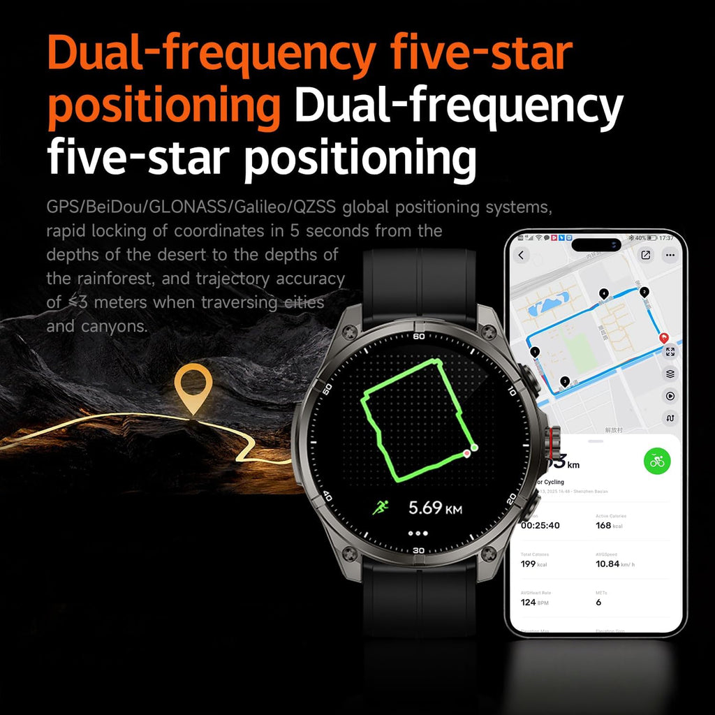 GPS Smart Watch for Men, 6 Satellite Positioning Rugged Outdoor for Running, 730 mAh Long Battery Life, 5ATM Waterproof Compass/Altimeter with Answer/Make Call Compatible for Android iOS