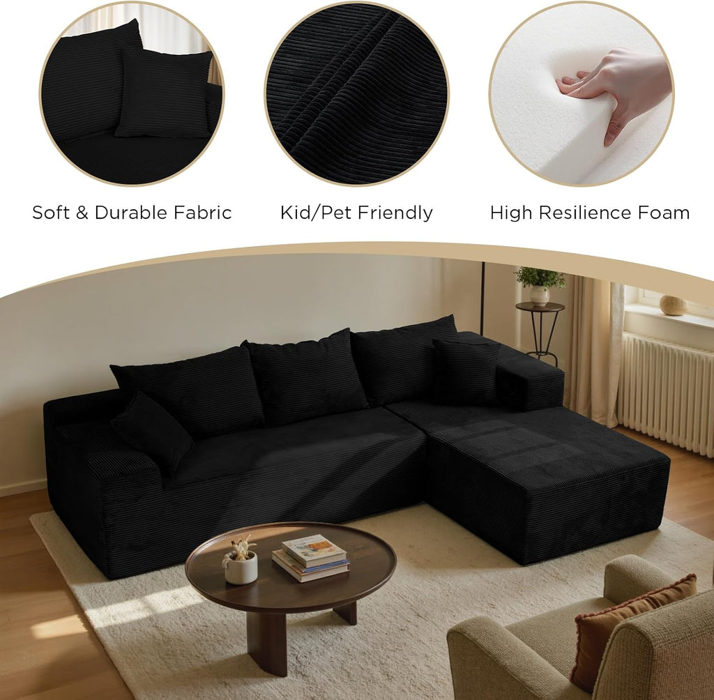 Black 103' Cloud Couch Sectional Sofa in Box with L-Shape Chaise,Modern Modular Couches Upholstered with Deep Seat for Living Room,No Assembly Required