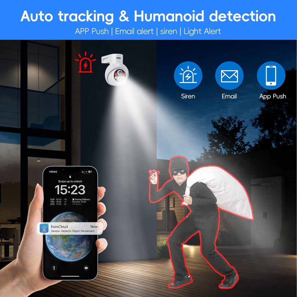 【Wireless Pro,10X Zoom】Wireless Security Camera System with 10.1inch LCD Monitor,5G/2.4G,4PCS 2K Dual Lens Outdoor Security Cameras with 1TB HDD,10CH, PTZ,Auto Tracking, Color Night Vision, 2-Way Talk