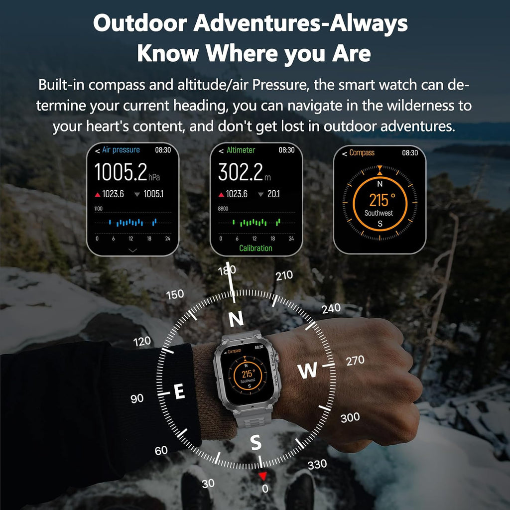 Military Smart Watch with GPS and Map(Answer/Make Call), Smartwatches with Health Monitor, Compass/Altitude/Air Pressure,100+ Sport Modes, Fitness Tracker for Android/iPhone (with GPS+Map, Gray)