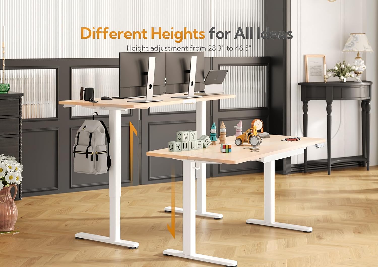 Claiks Standing Desk with Drawers, Stand Up Electric Standing Desk Adjustable Height, Sit Stand Desk Computer Workstation, 40 Inch, Nature