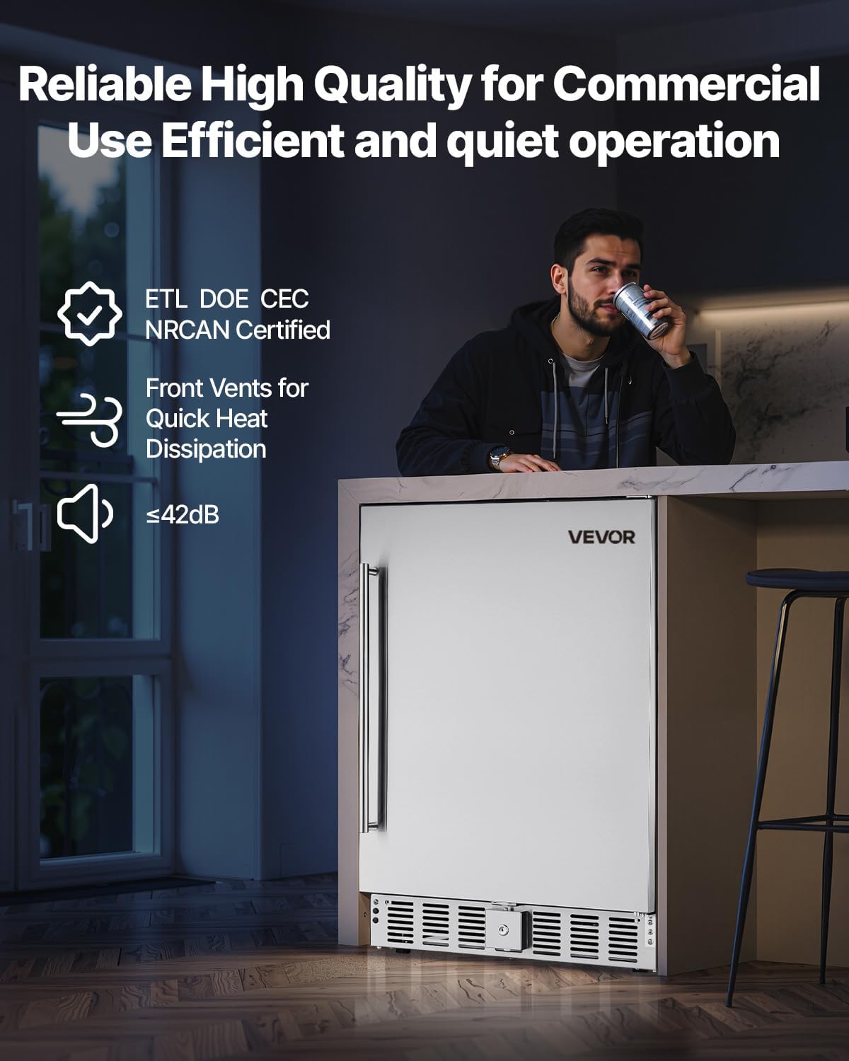 VEVOR 24-Inch Outdoor Beverage Refrigerator, 150 QT Built-in Drink Fridge, 0.56 kWh/Day Energy-Efficient Cooler with 304 Stainless Steel Door, Holds 180 Cans for Outdoor Kitchen, Home Bar, Patio
