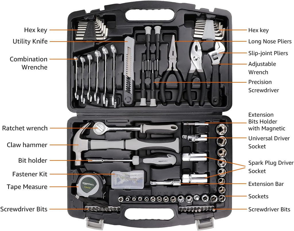 AmazonBasics 131-Piece General Household Hand Tool Set (Pack of 3)