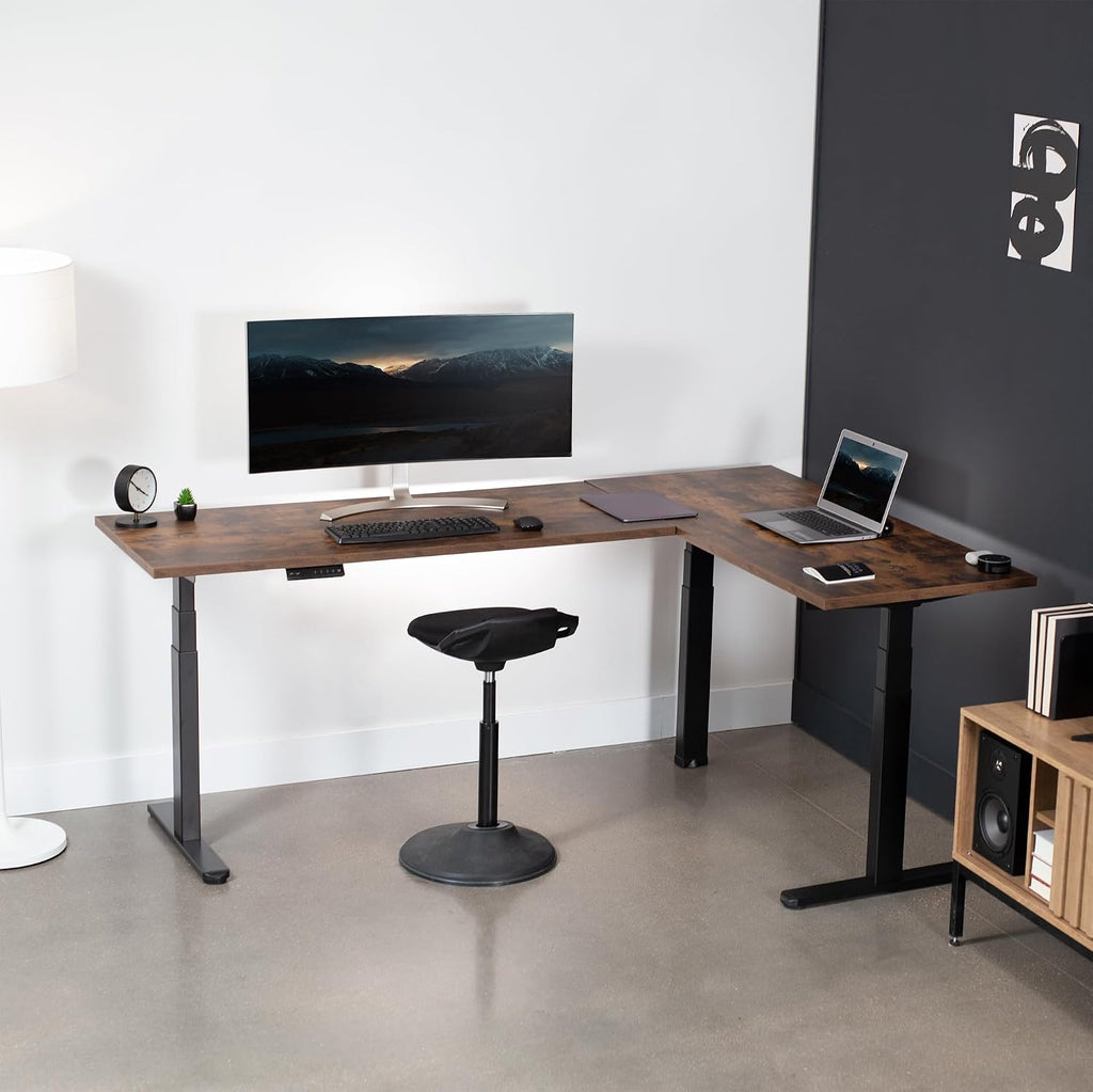 VIVO Electric Triple Motor Height Adjustable 3 Leg Corner Desk Frame, up to 300lbs, Sit Stand Ergonomic L Shaped Frame Only, Black, DESK-V130EB