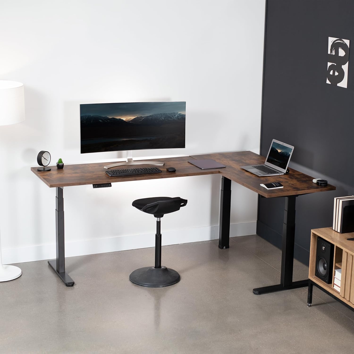VIVO Electric Triple Motor Height Adjustable 3 Leg Corner Desk Frame, up to 300lbs, Sit Stand Ergonomic L Shaped Frame Only, Black, DESK-V130EB