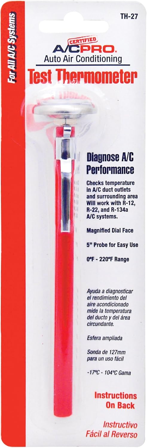 Certified A/C Pro Car Air Conditioner Test Thermometer,Helps Diagnose AC Performace & Checks Outlet Duct Temperature and Ambient Temperature,Includes Holder-& Clip,InterDynamics,(Pack of 12)
