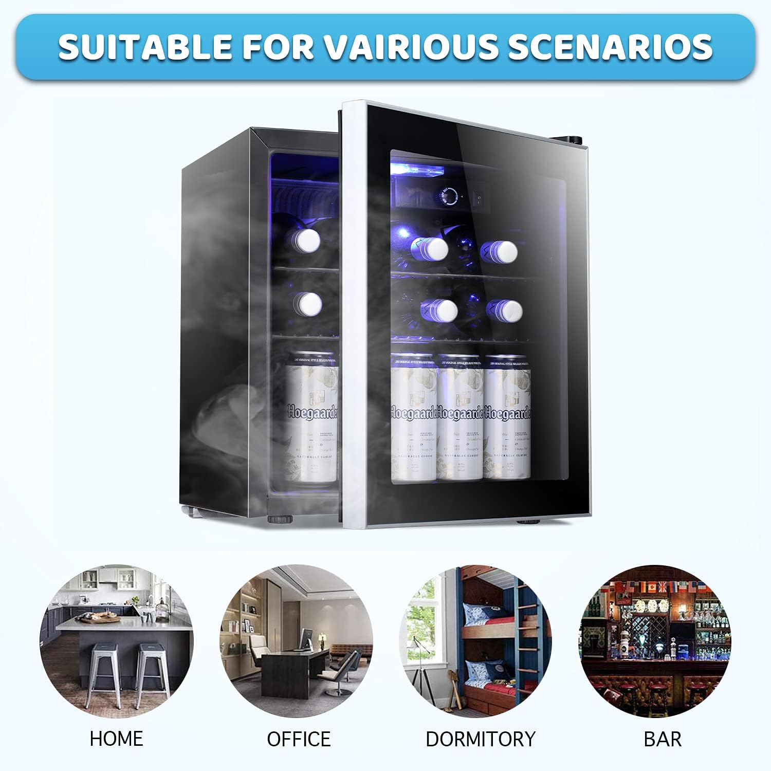 Antarctic Star Mini Fridge Cooler - 60 Can Beverage Refrigerator Glass Door for Beer Soda Wine – Glass Door Small Drink Dispenser Clear Front Removable for Home, Office Bar (1.6cu.ft)