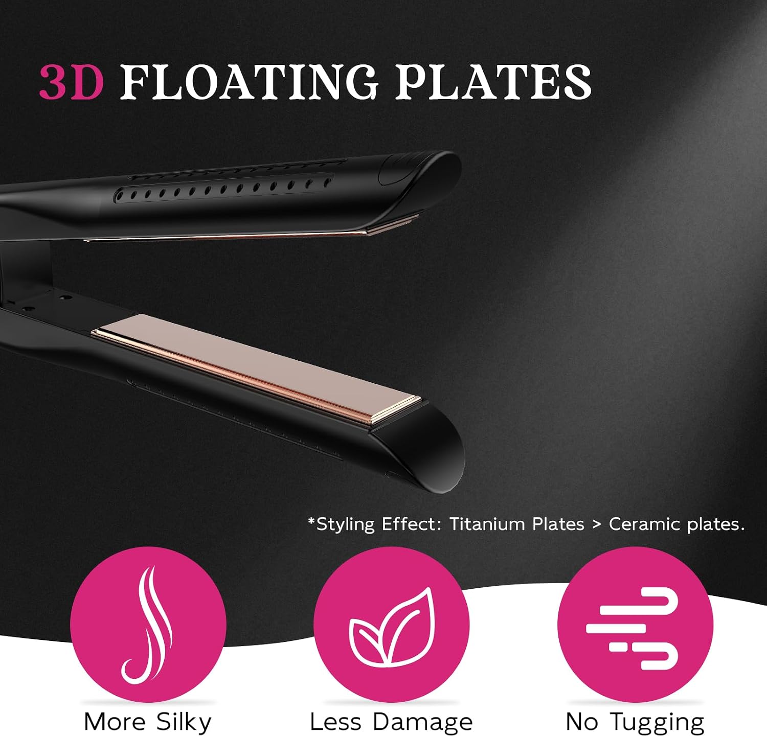 SKIMI Airflow Styler 2.0 Titanium Flat Iron Hair Straightener & Curling Wand, 96 Cool Air Vents for 48H Lasting Style, Dual Voltage for Travel & Home, Anti-Tangle, 5 Temps (Black & Blush).