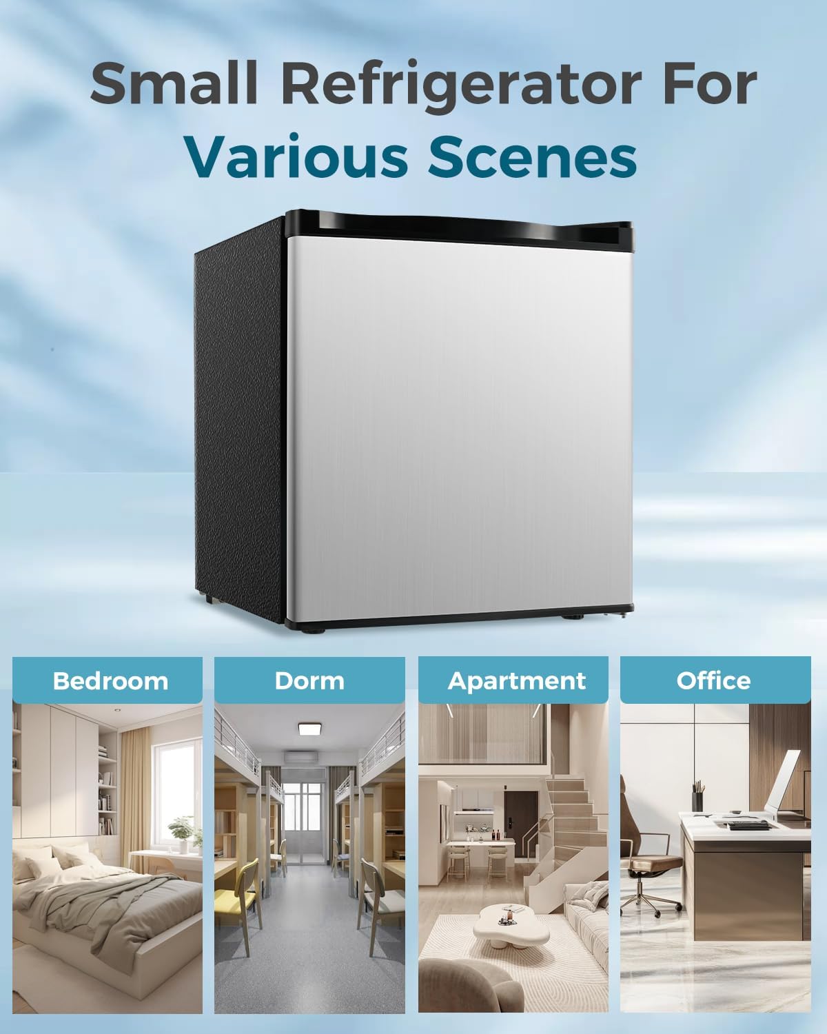 Feelfunn Mini Fridge with Freezer - 1.7 Cu.Ft Single Door Mini Refrigerator with Adjustable Thermostat, Energy Saving, Low Noise, Small Fridge for Bedroom, Office, Dorm, Apartment, Classroom - Silver